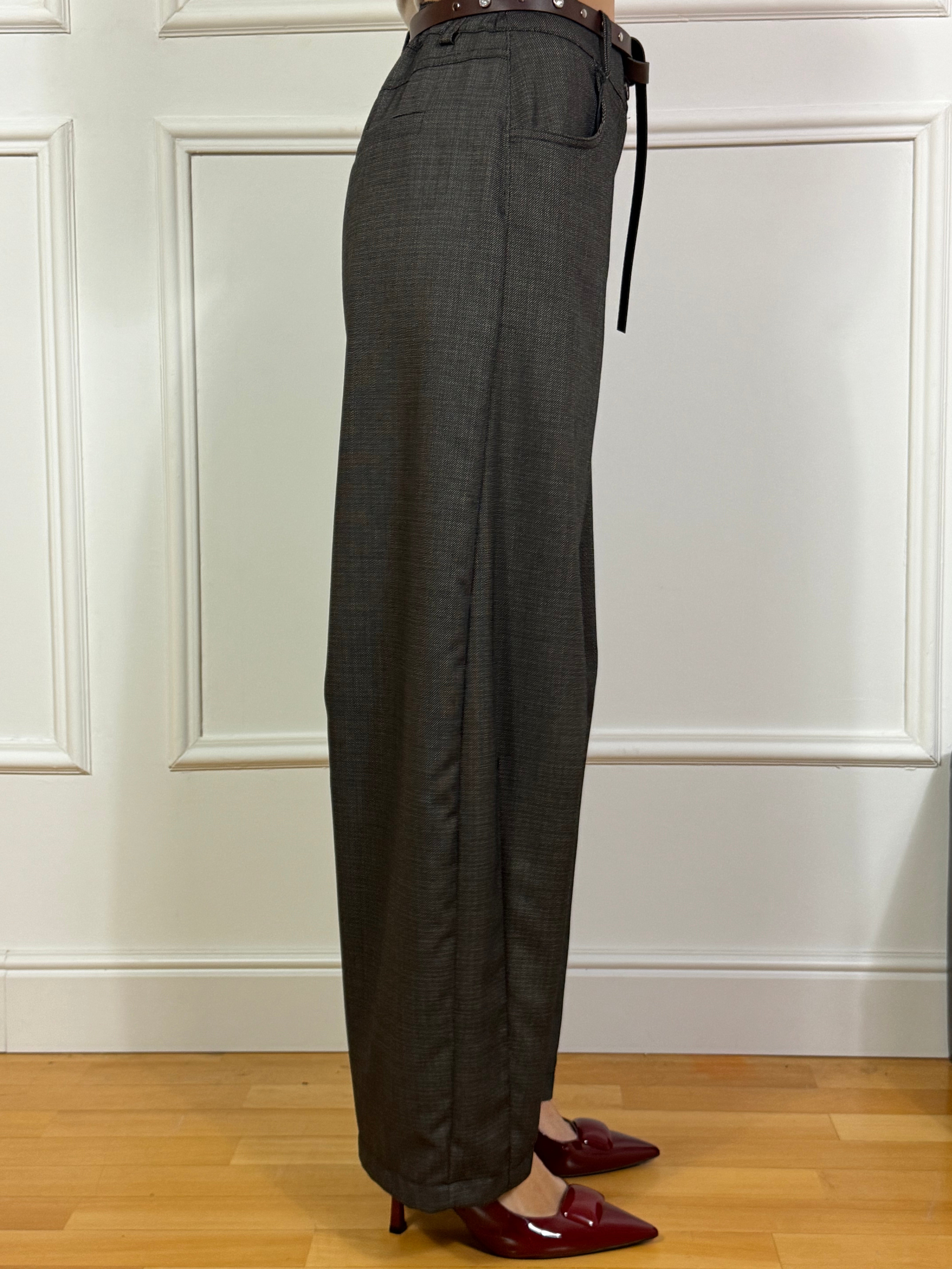 Pantalone a carota Tensione In con cintura tessuto moro melange