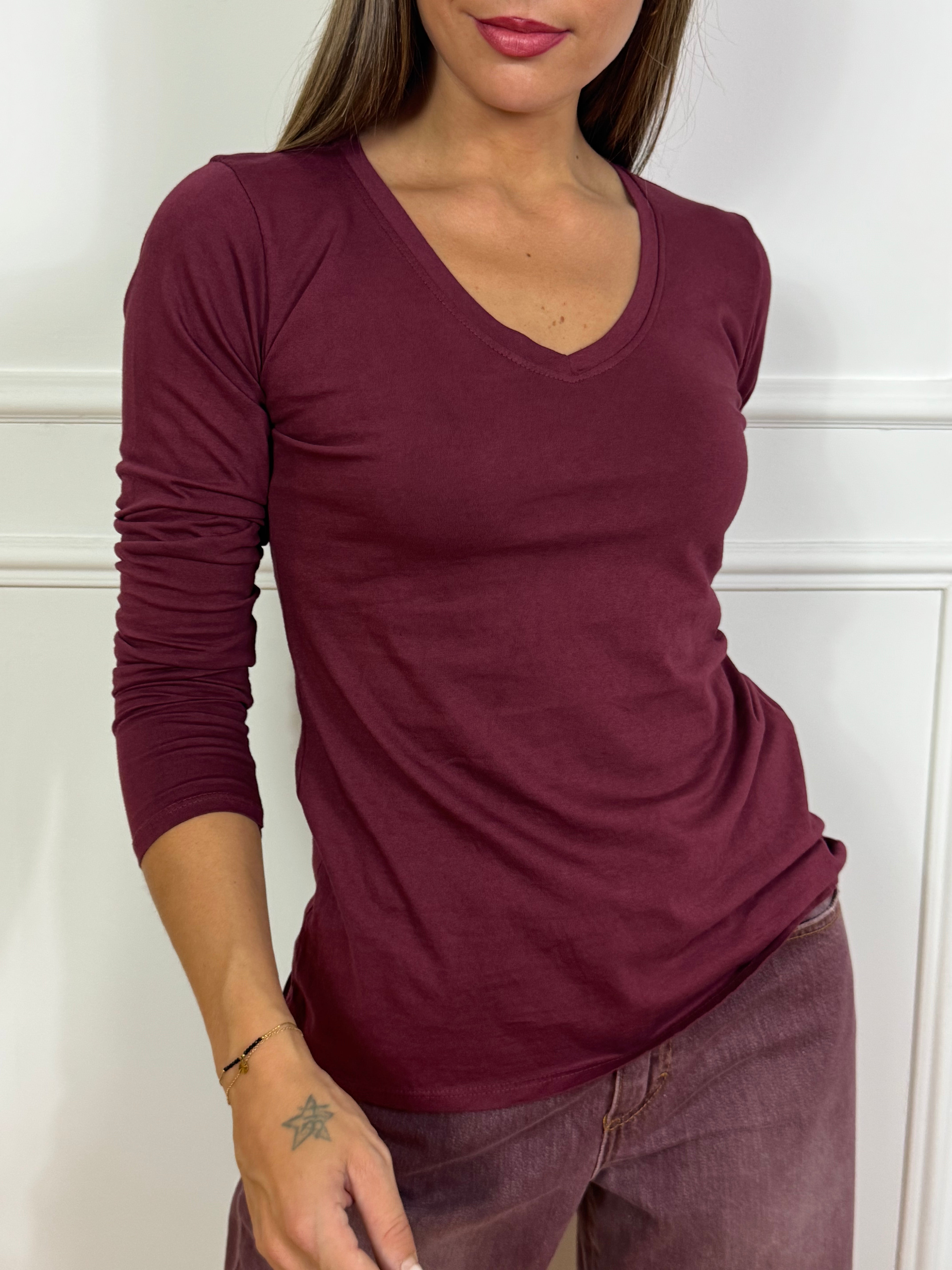 Maglia in cotone manica lunga Susy Mix scollo V