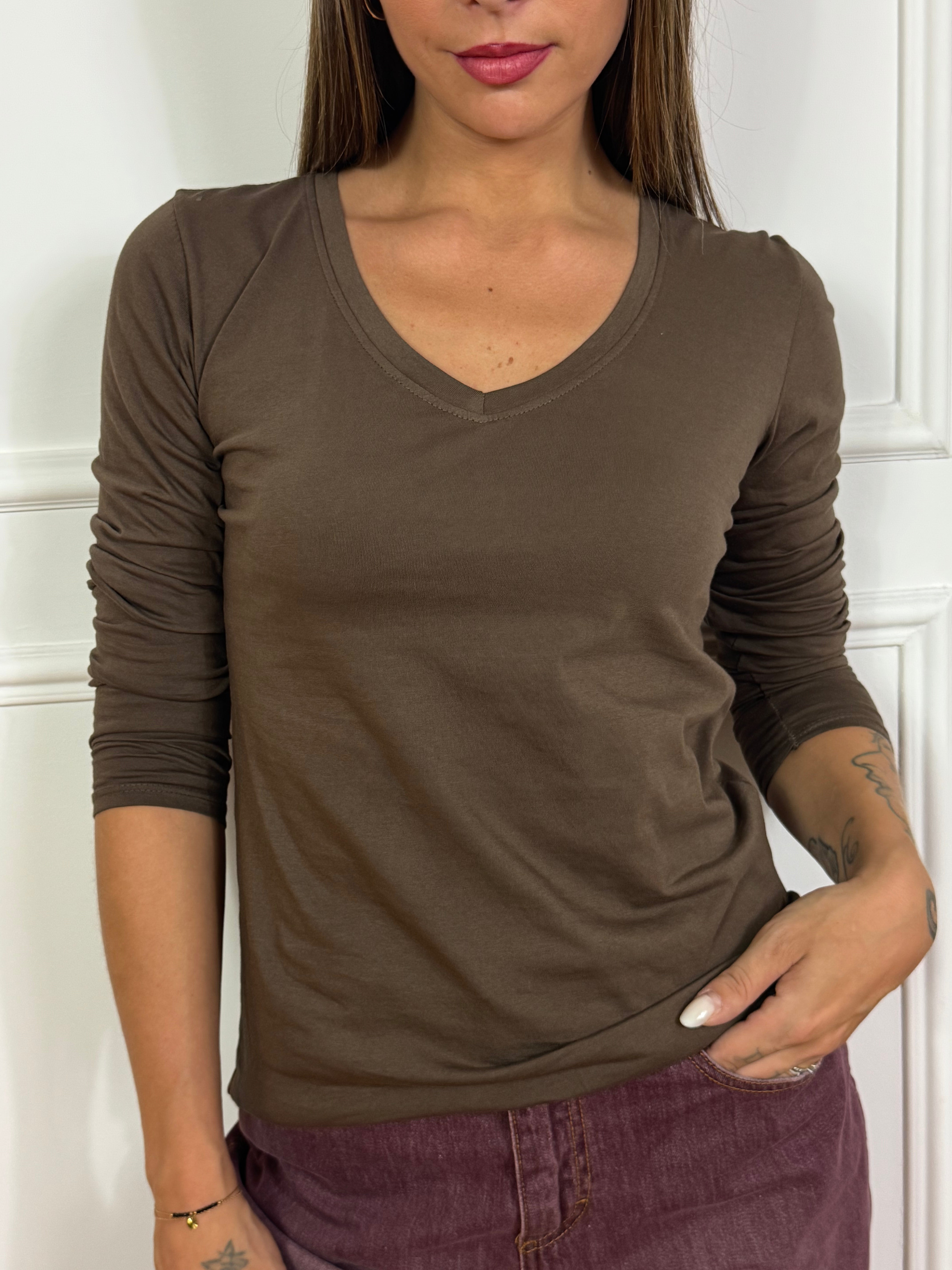 Maglia in cotone manica lunga Susy Mix scollo V