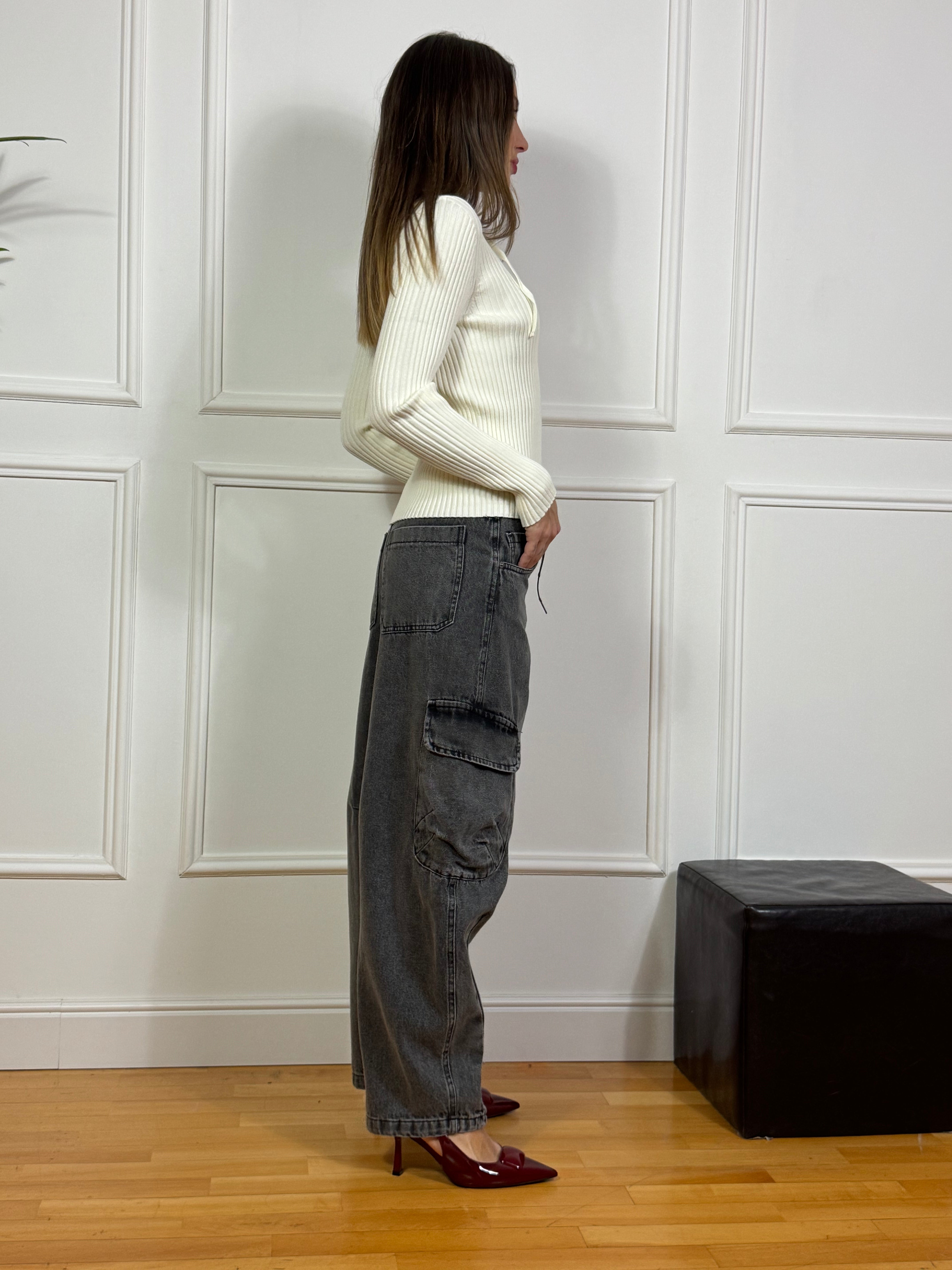 Jeans Tensione In FERRO DI CAVALLO CARGO - lavaggio NERO DELAVE'