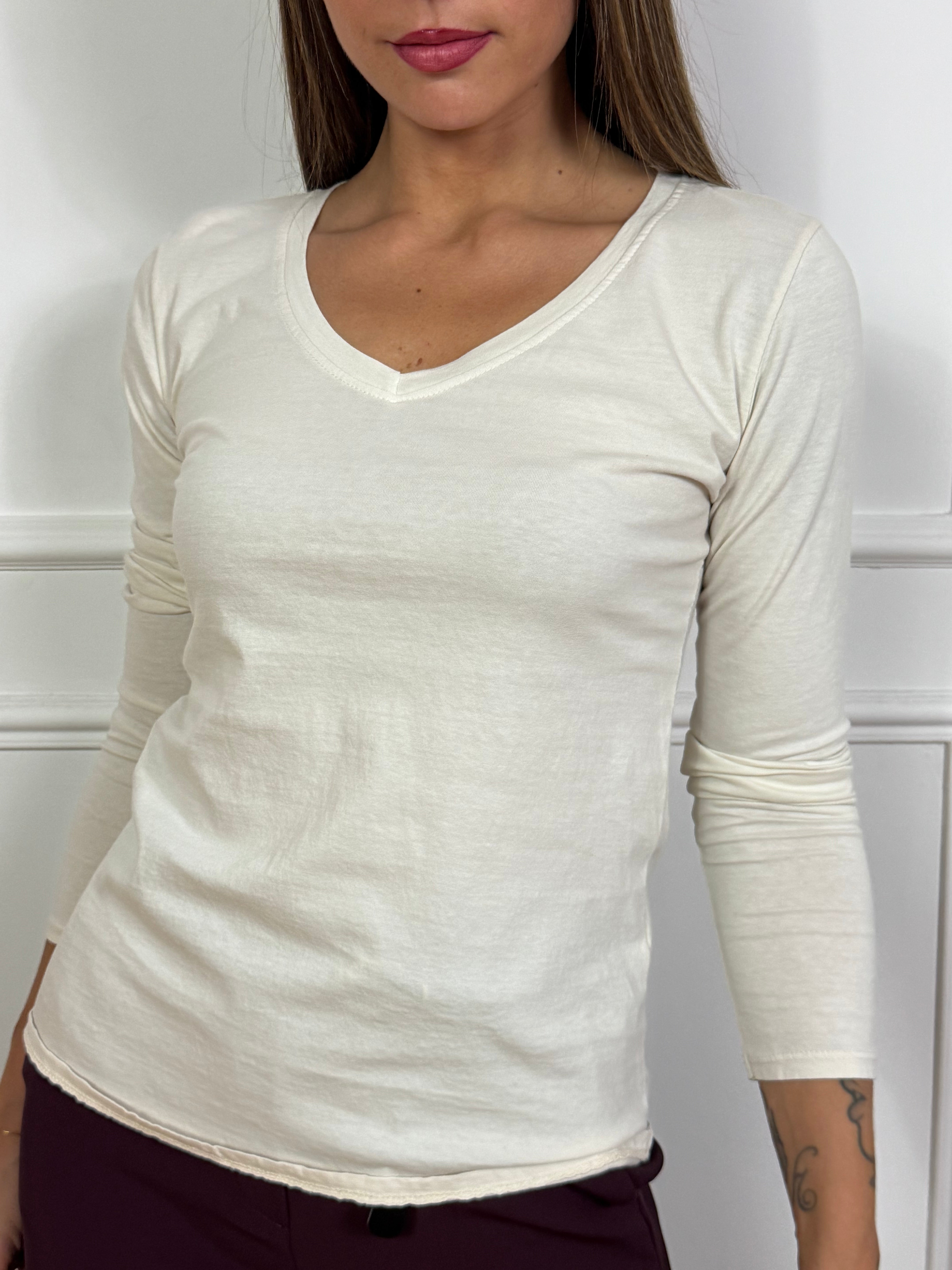 Maglia in cotone manica lunga Susy Mix scollo V