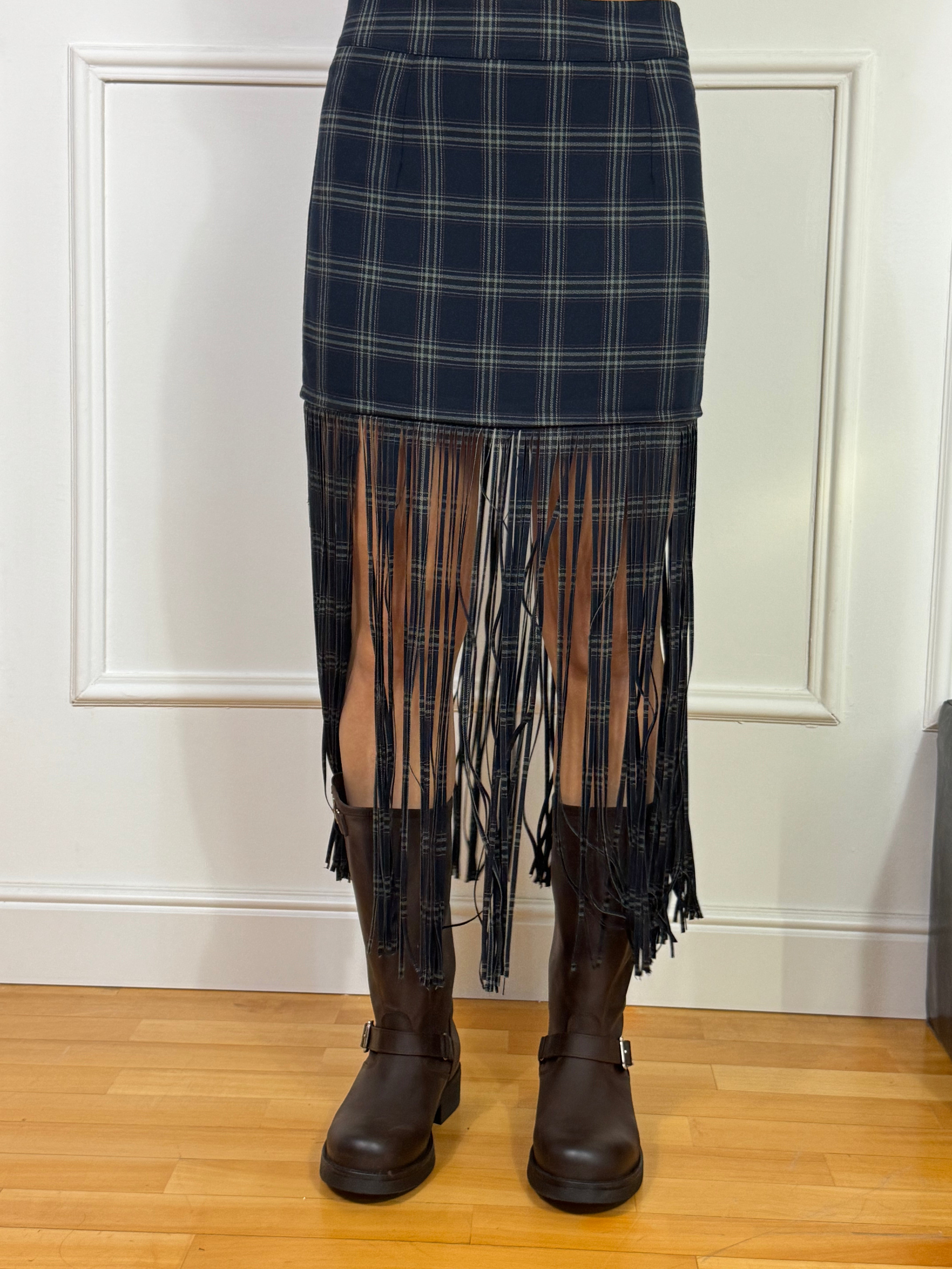 Gonna corta Susy Mix fantasia TARTAN con FRANGE