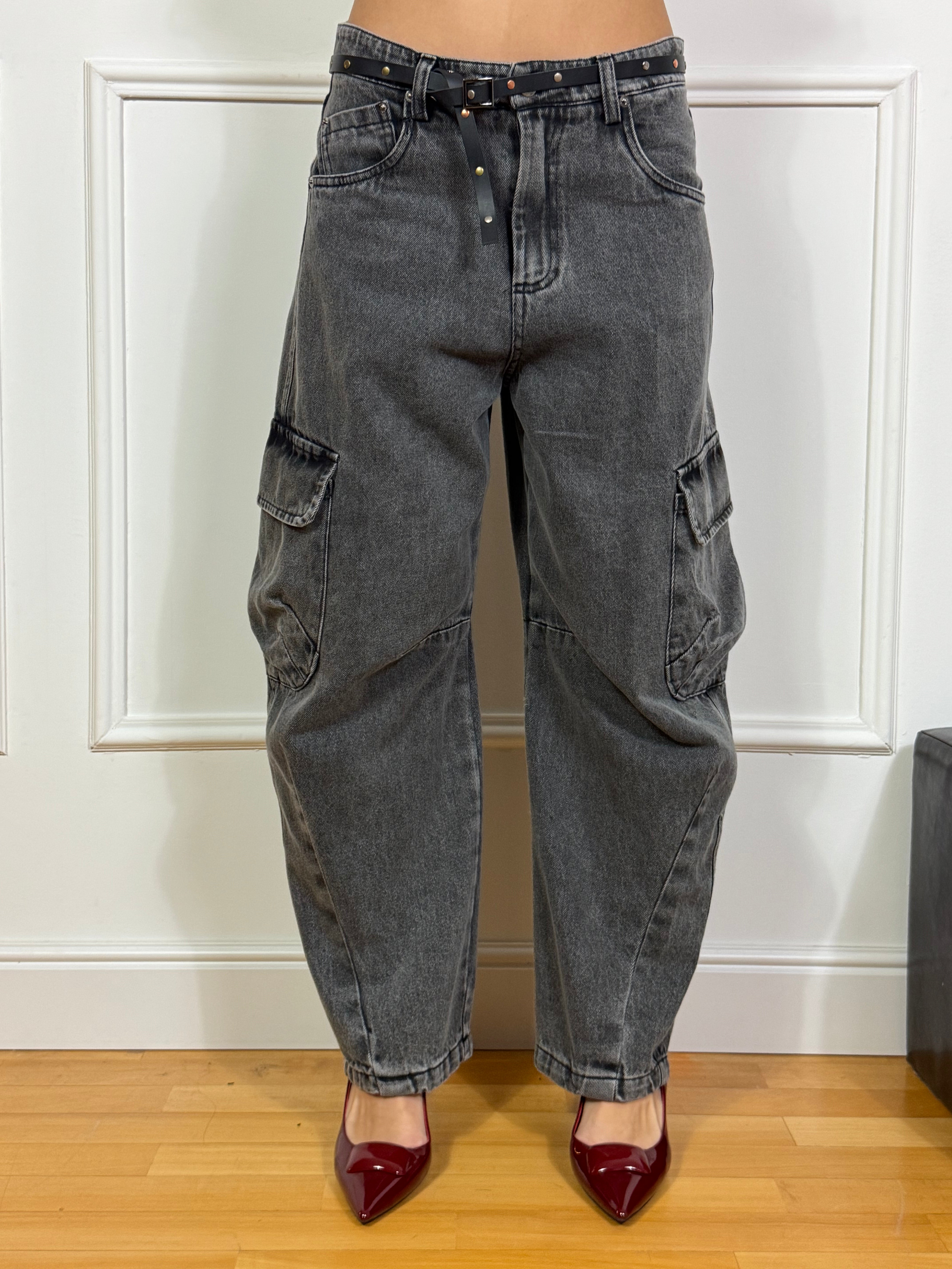 Jeans Tensione In FERRO DI CAVALLO CARGO - lavaggio NERO DELAVE'