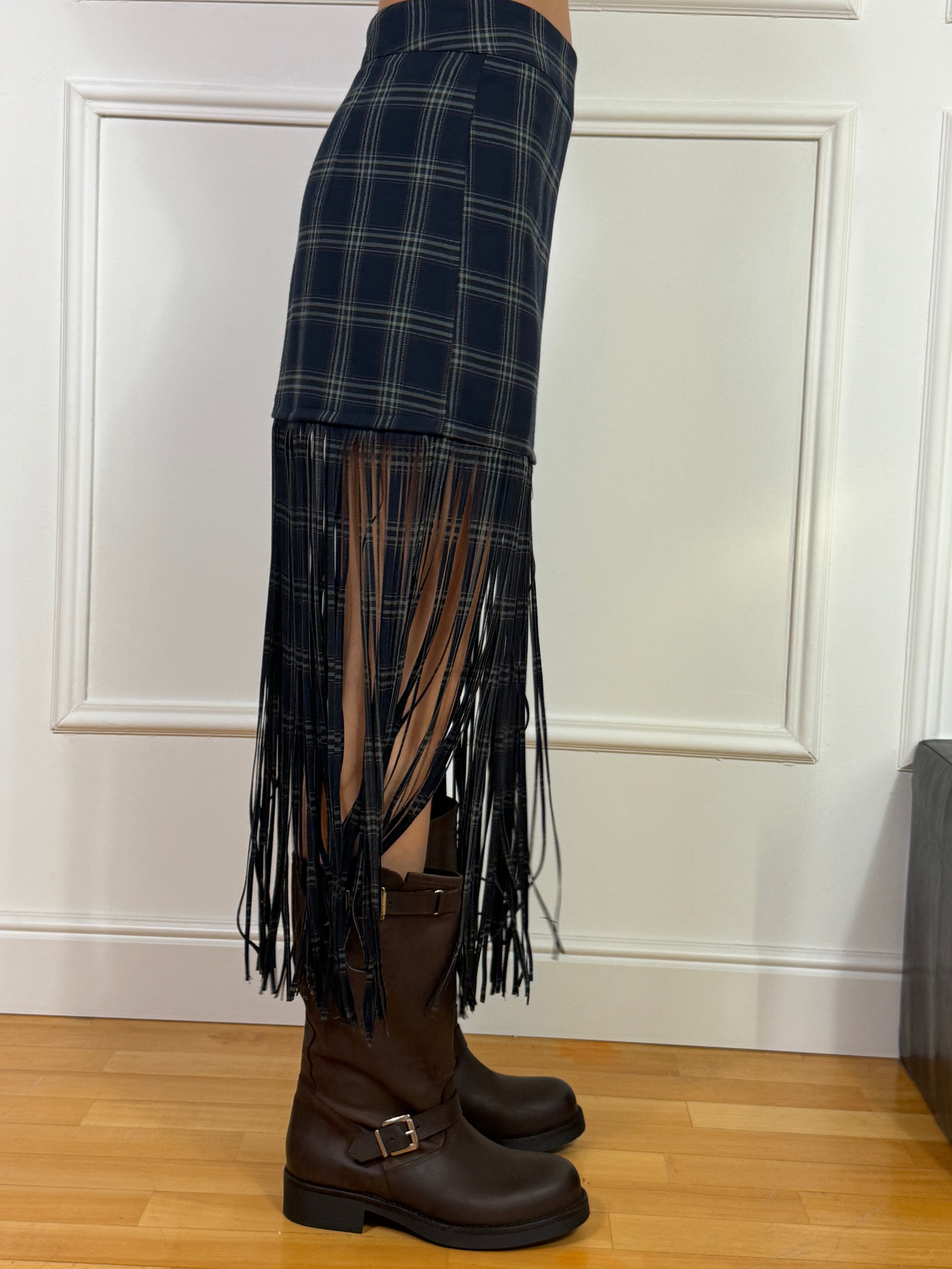 Gonna corta Susy Mix fantasia TARTAN con FRANGE