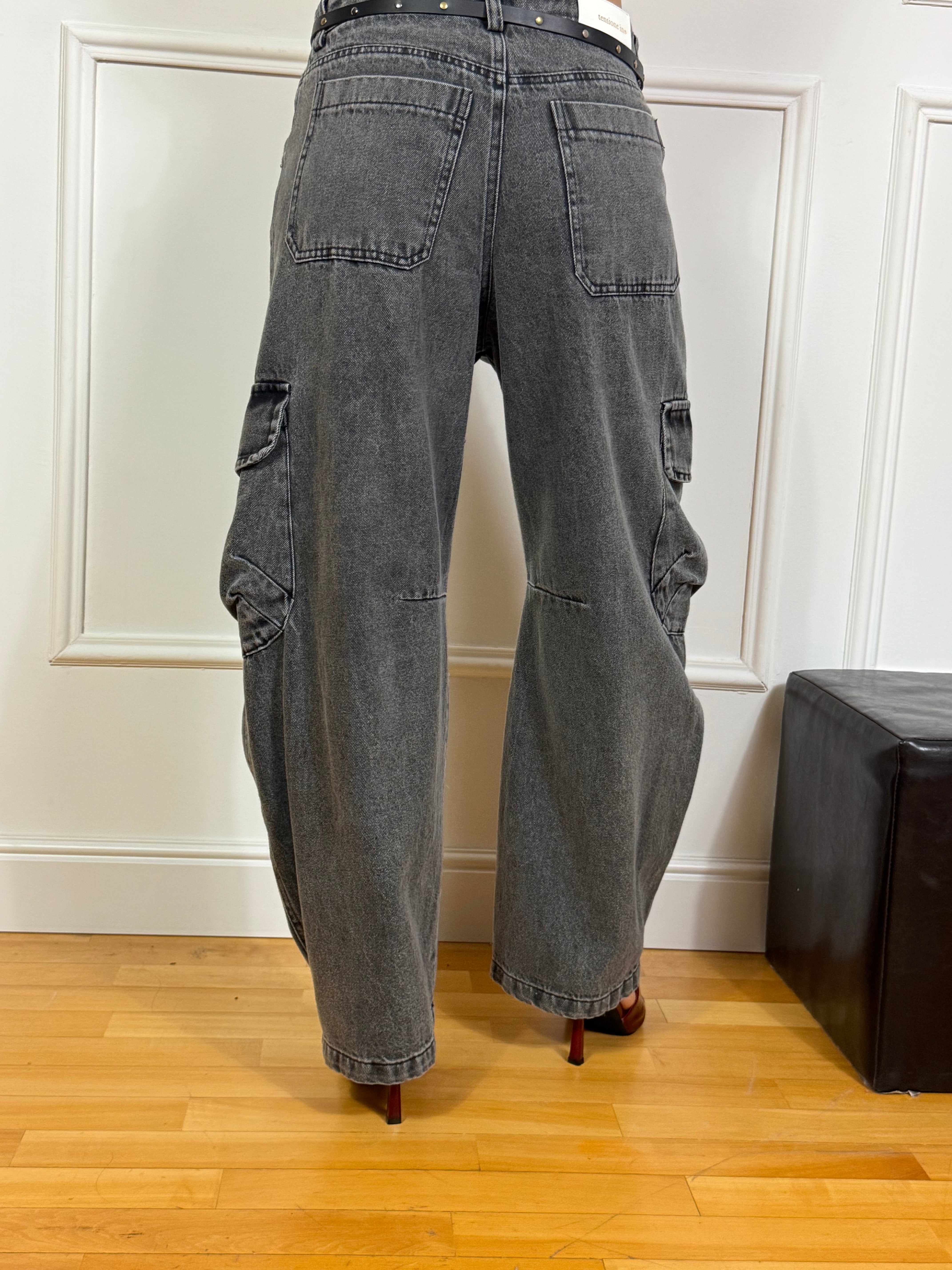 Jeans Tensione In FERRO DI CAVALLO CARGO - lavaggio NERO DELAVE'