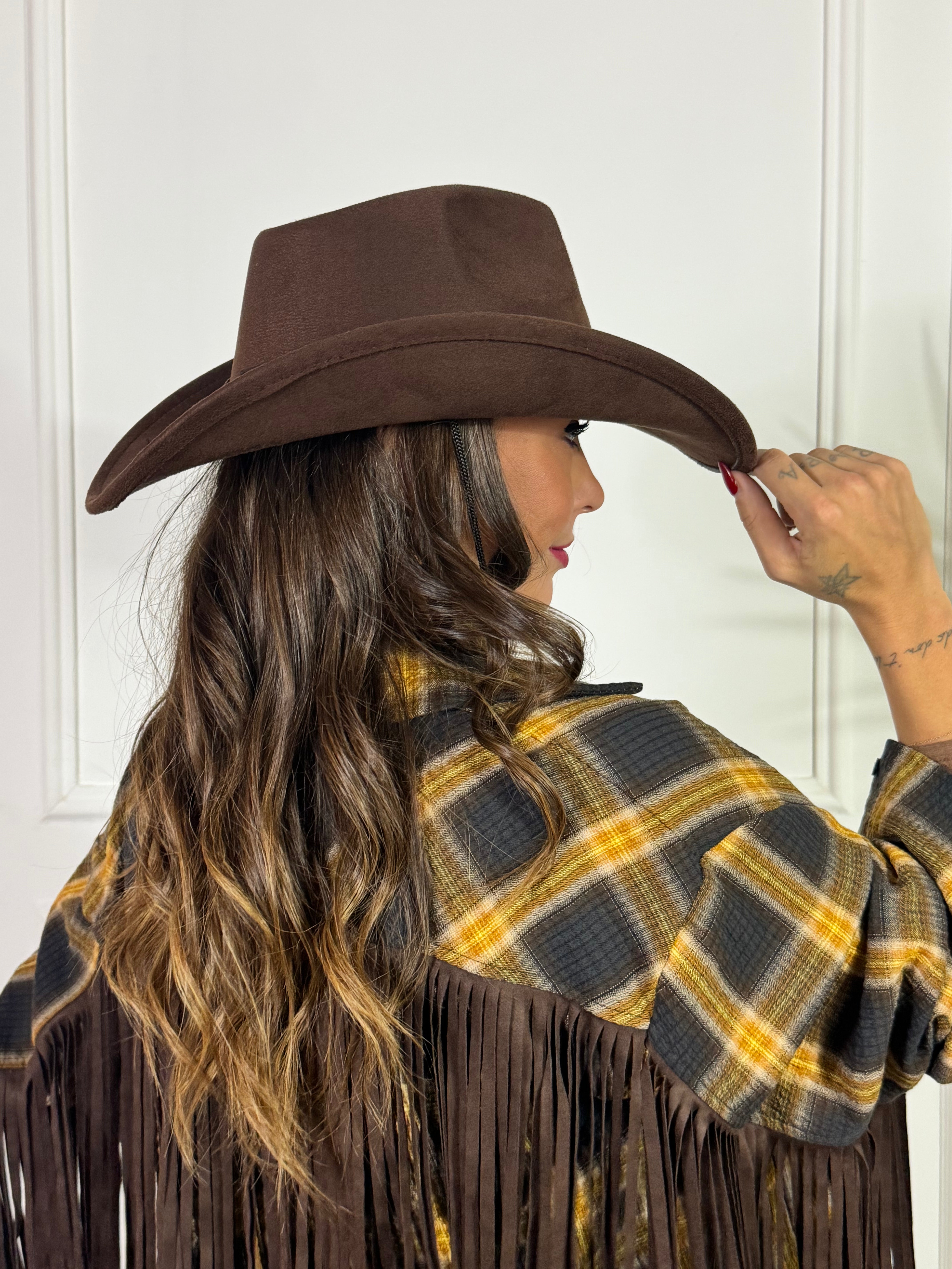 Cappello texano scamosciato MORO fibbia applicazioni buffalo