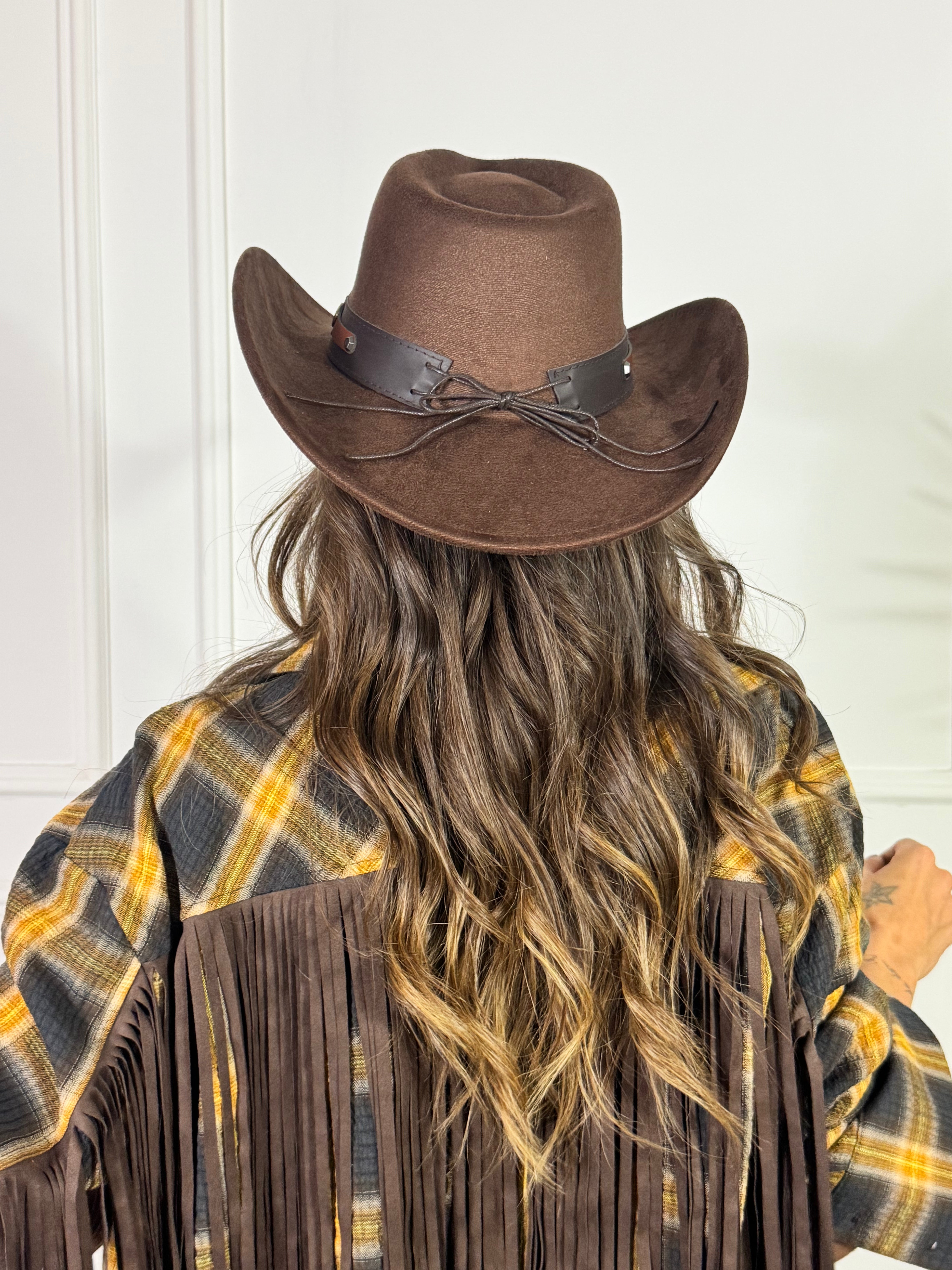 Cappello texano scamosciato MORO fibbia applicazioni buffalo