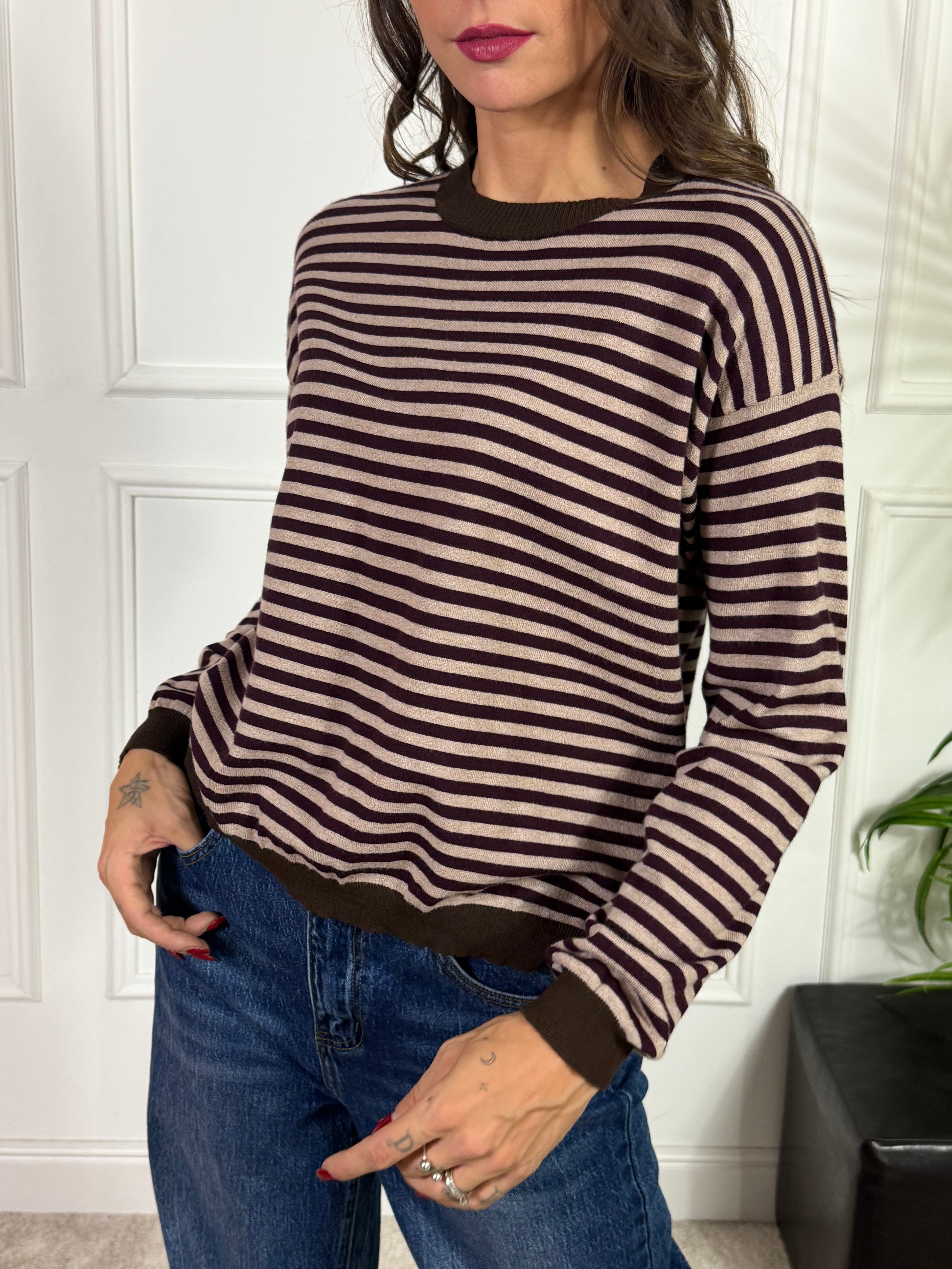 Maglia GIROCOLLO VICTORIA ILMH righe bordi a contrasto