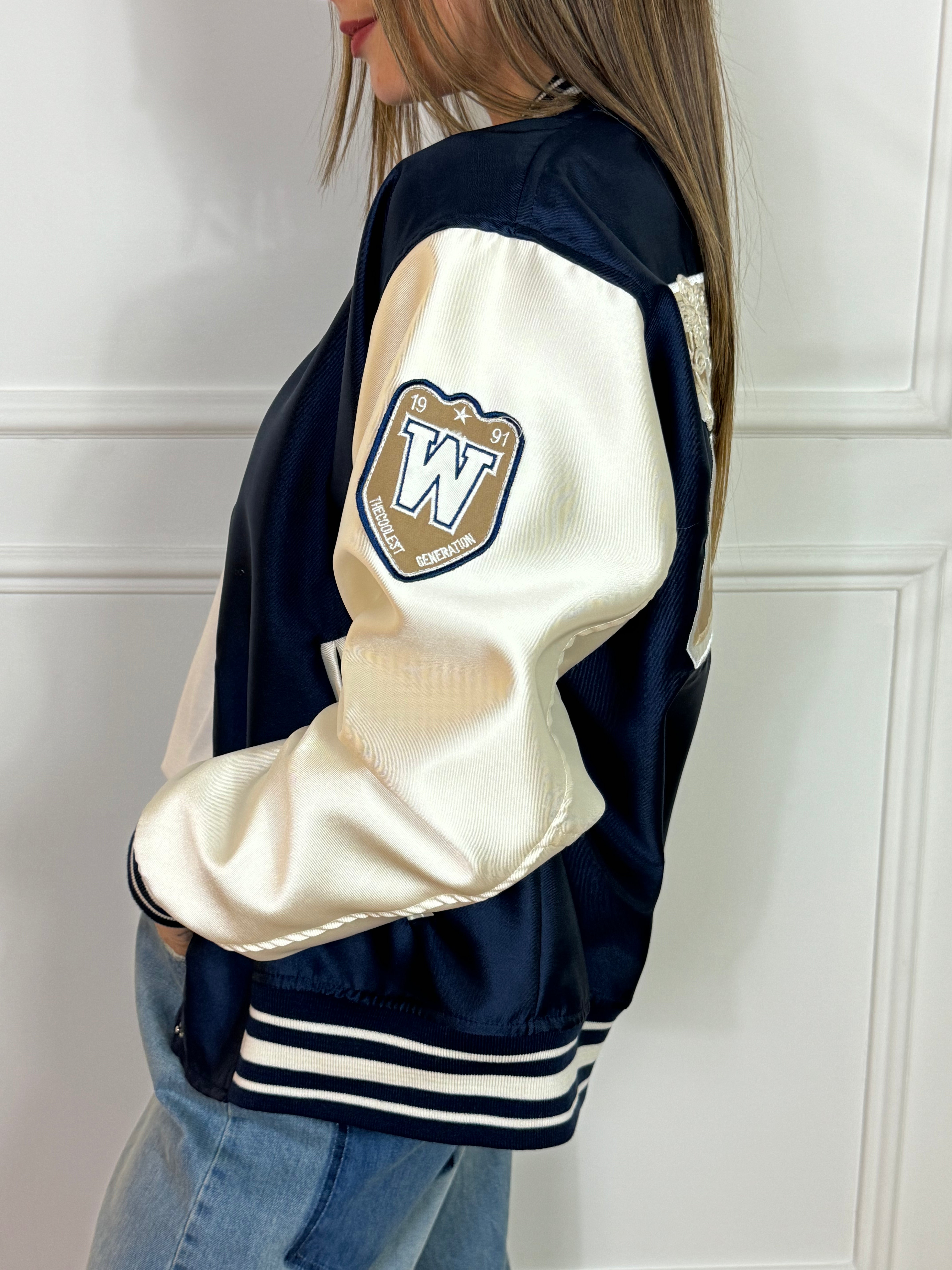 Giacca bomber in misto acetato Tensione In college con patch 23