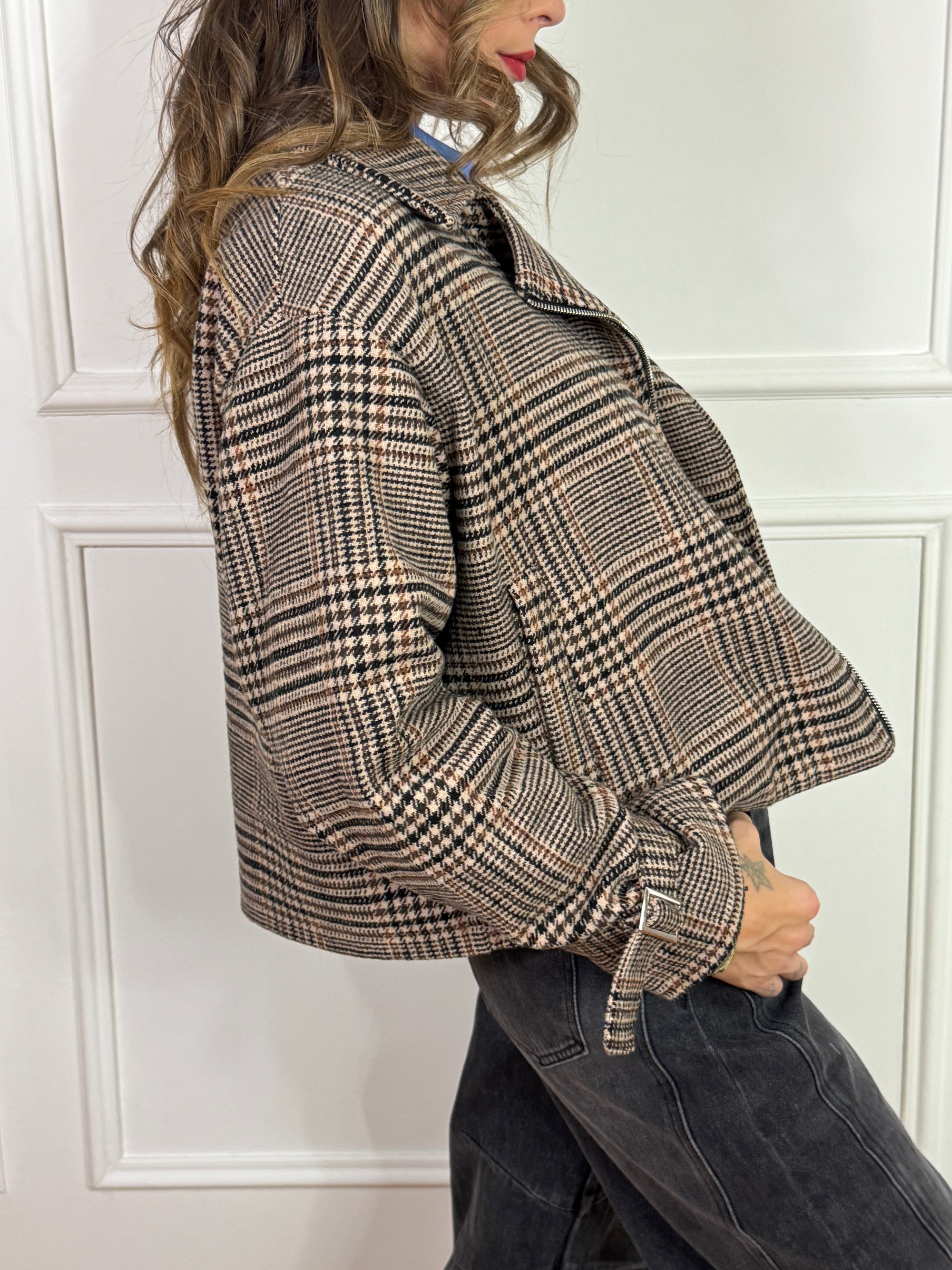 Giacca chiodo in pannetto Susy Mix fantasia Principe di Galles