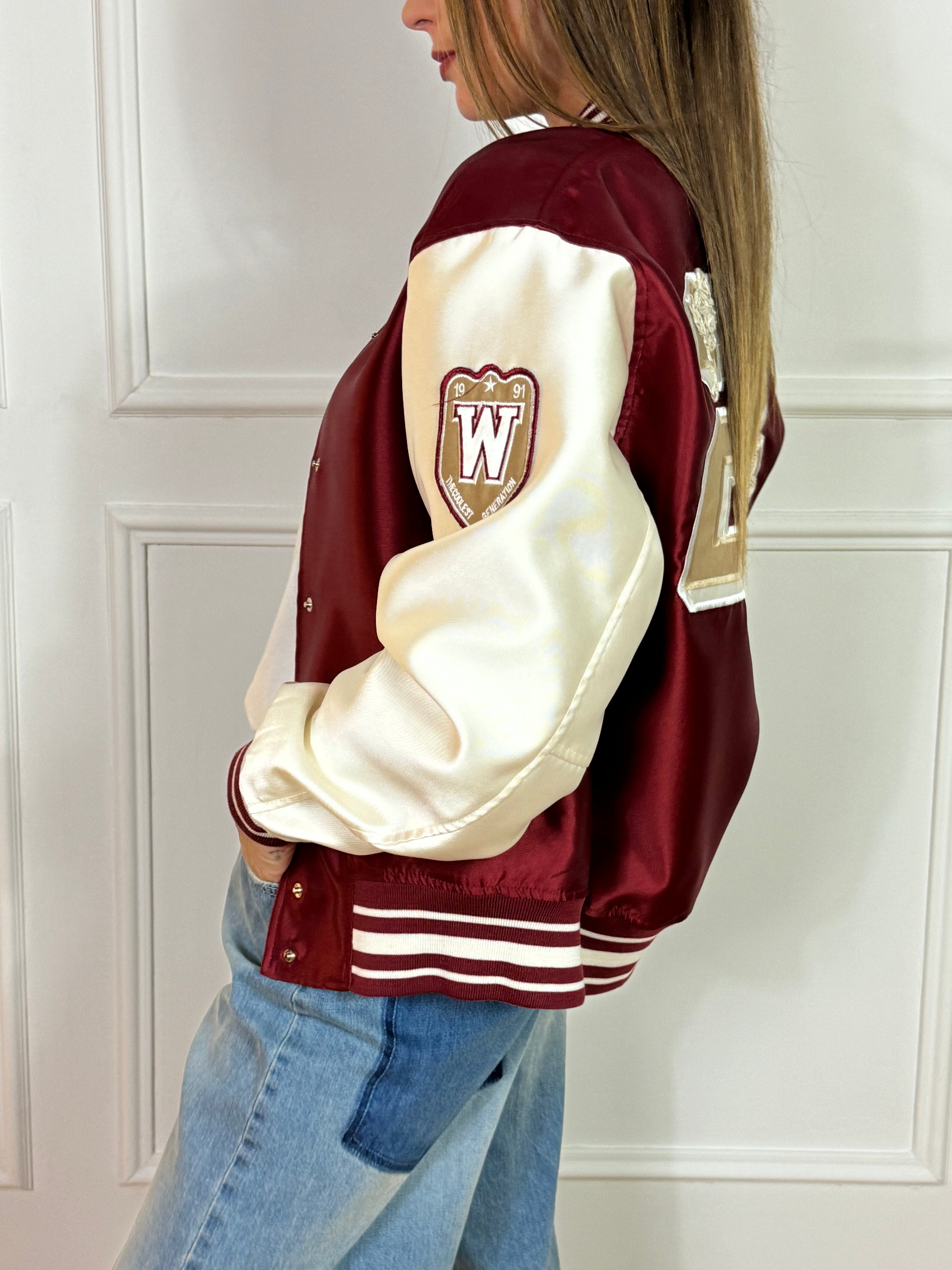 Giacca bomber in misto acetato Tensione In college con patch 23