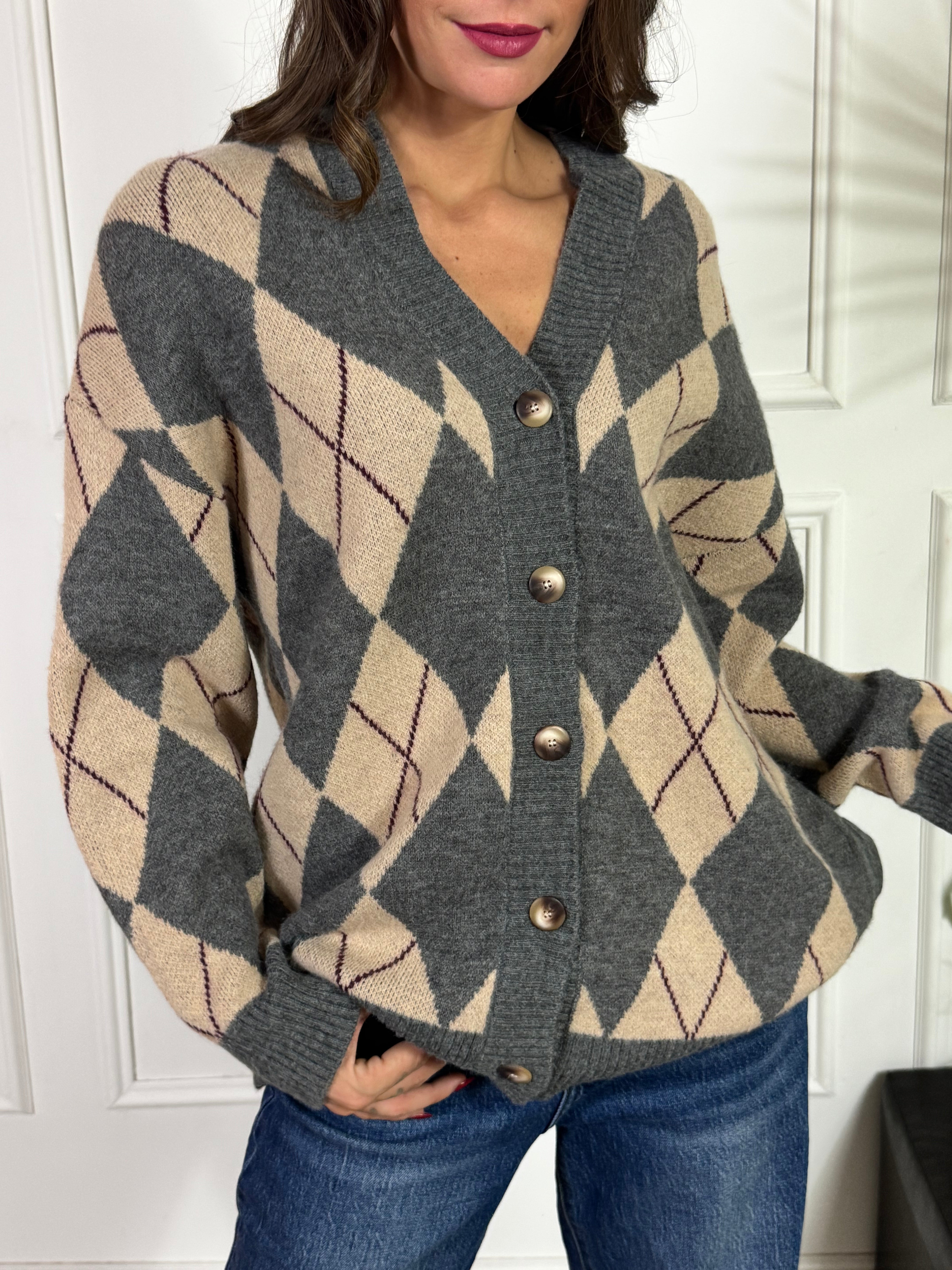CARDIGAN Victoria ILMH ROMBI GRIGIO