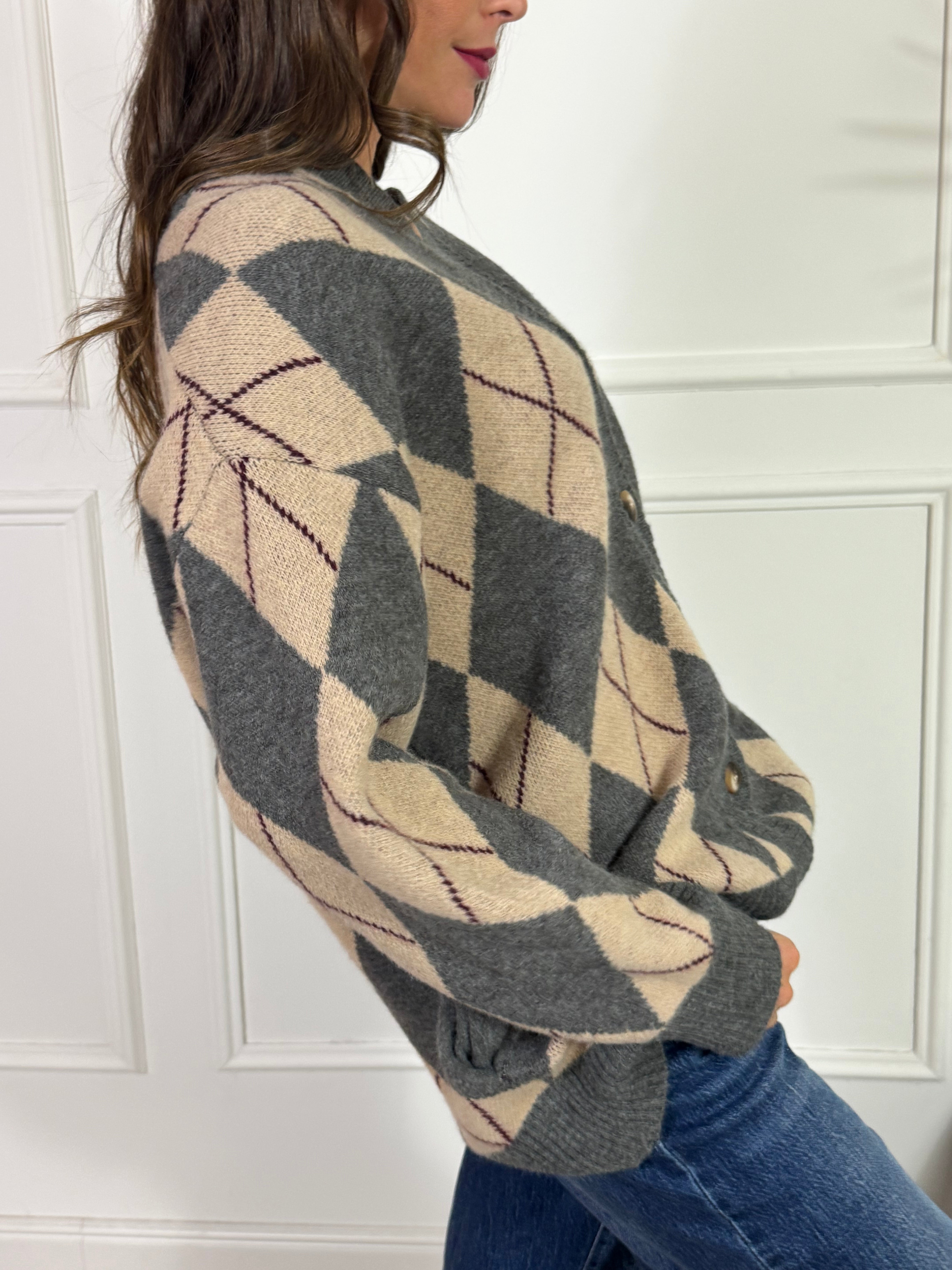 CARDIGAN Victoria ILMH ROMBI GRIGIO