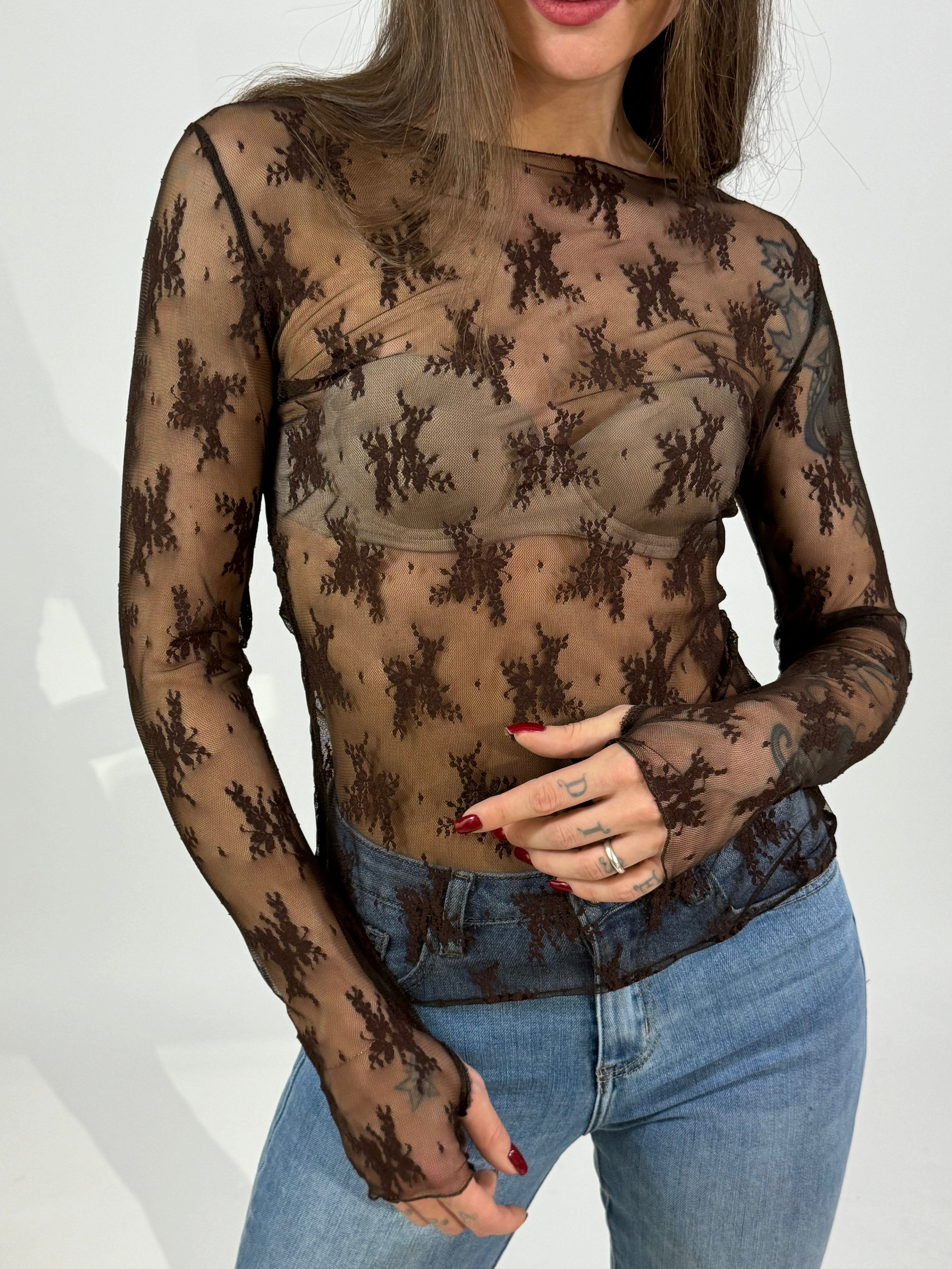 Maglia Susy Mix in pizzo con foro per pollice