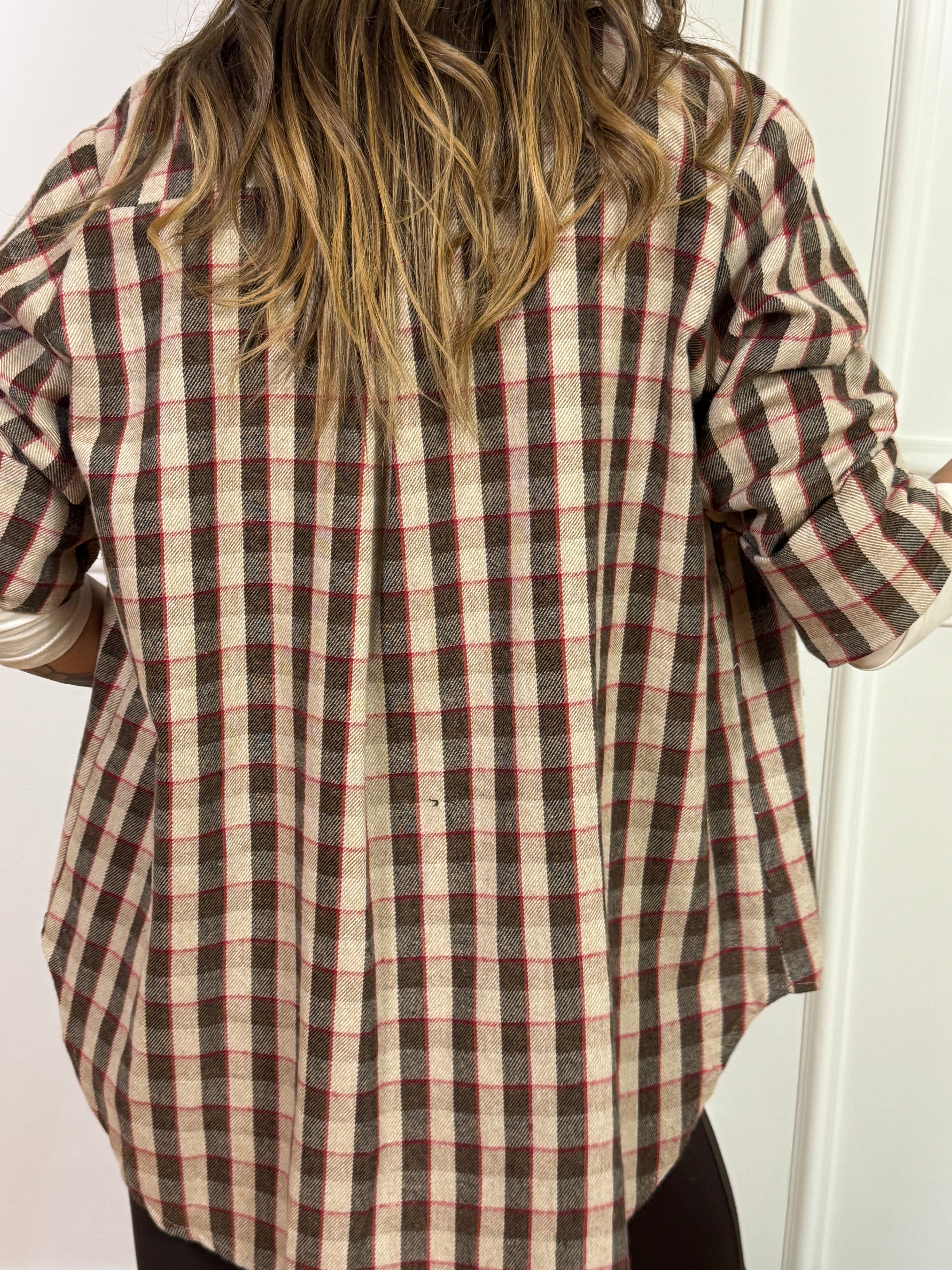 Camicia in flanella leggera HAVE ONE scozzese BEIGE-ROSSO