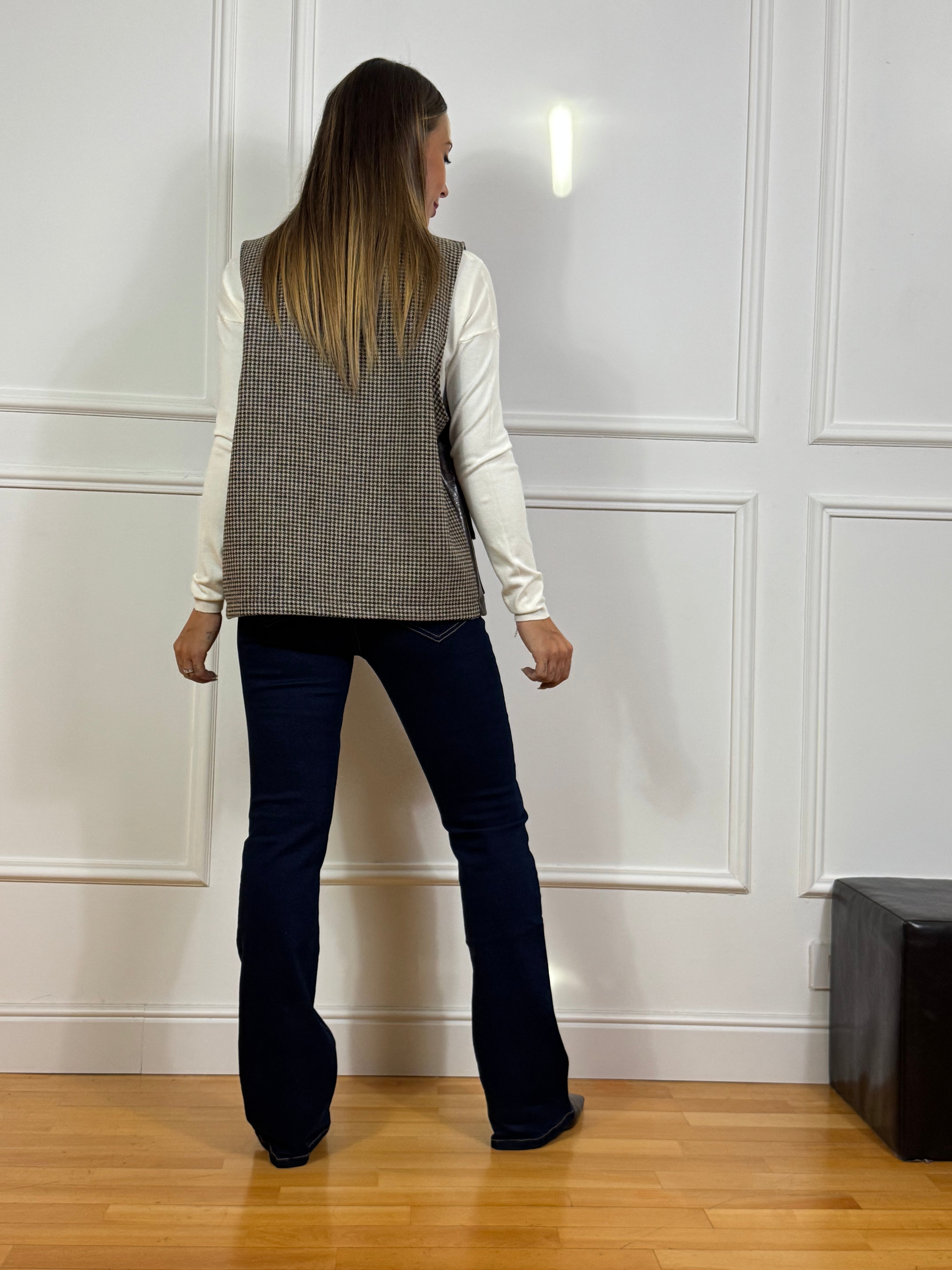 Gilet OVER Victoria ILMH bimateriale ECOPELLE - MICRO PIED-DE-POULE