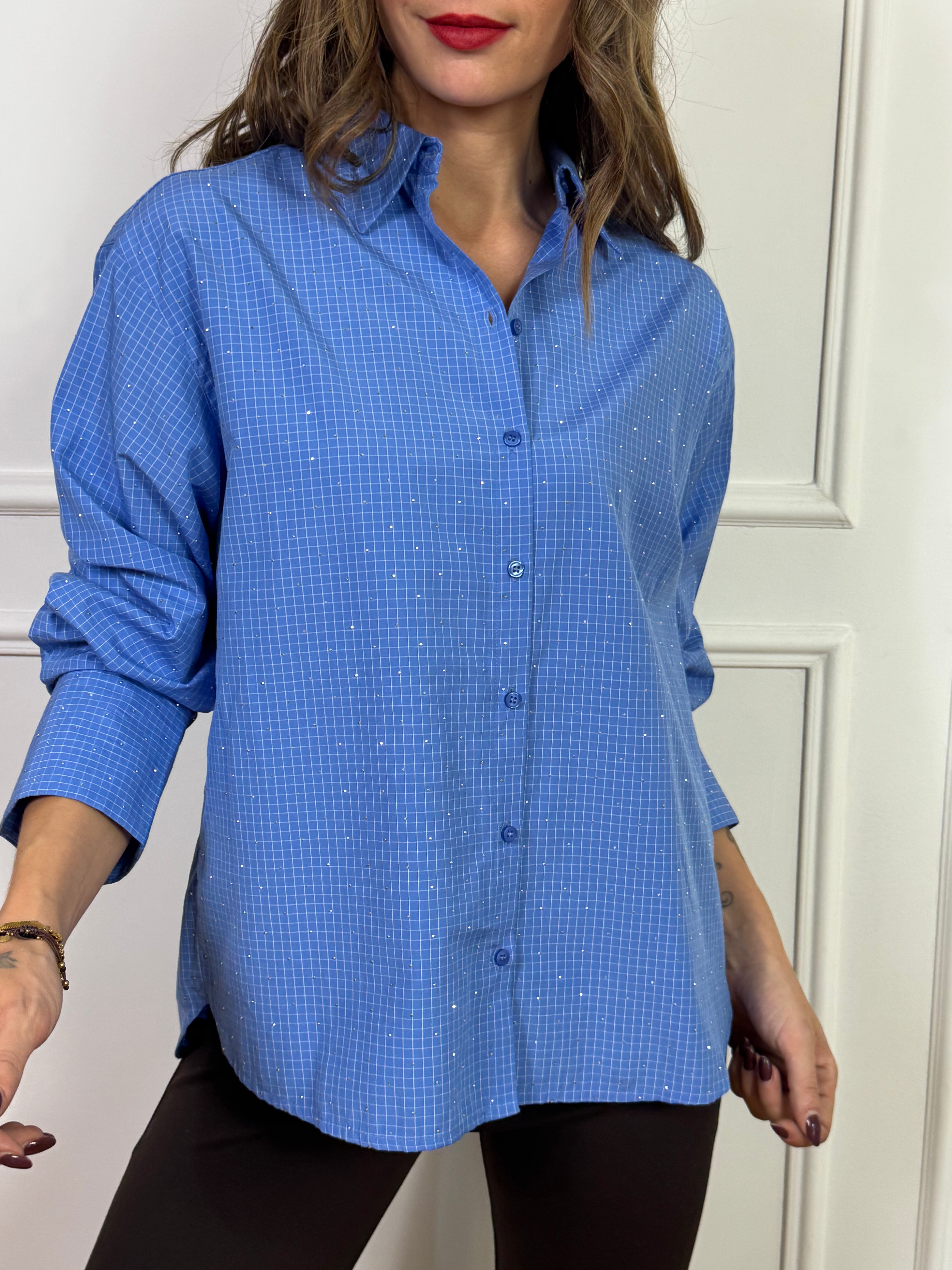 Camicia JJXX con punti luce - AZZURRA QUADRETTI STRASS