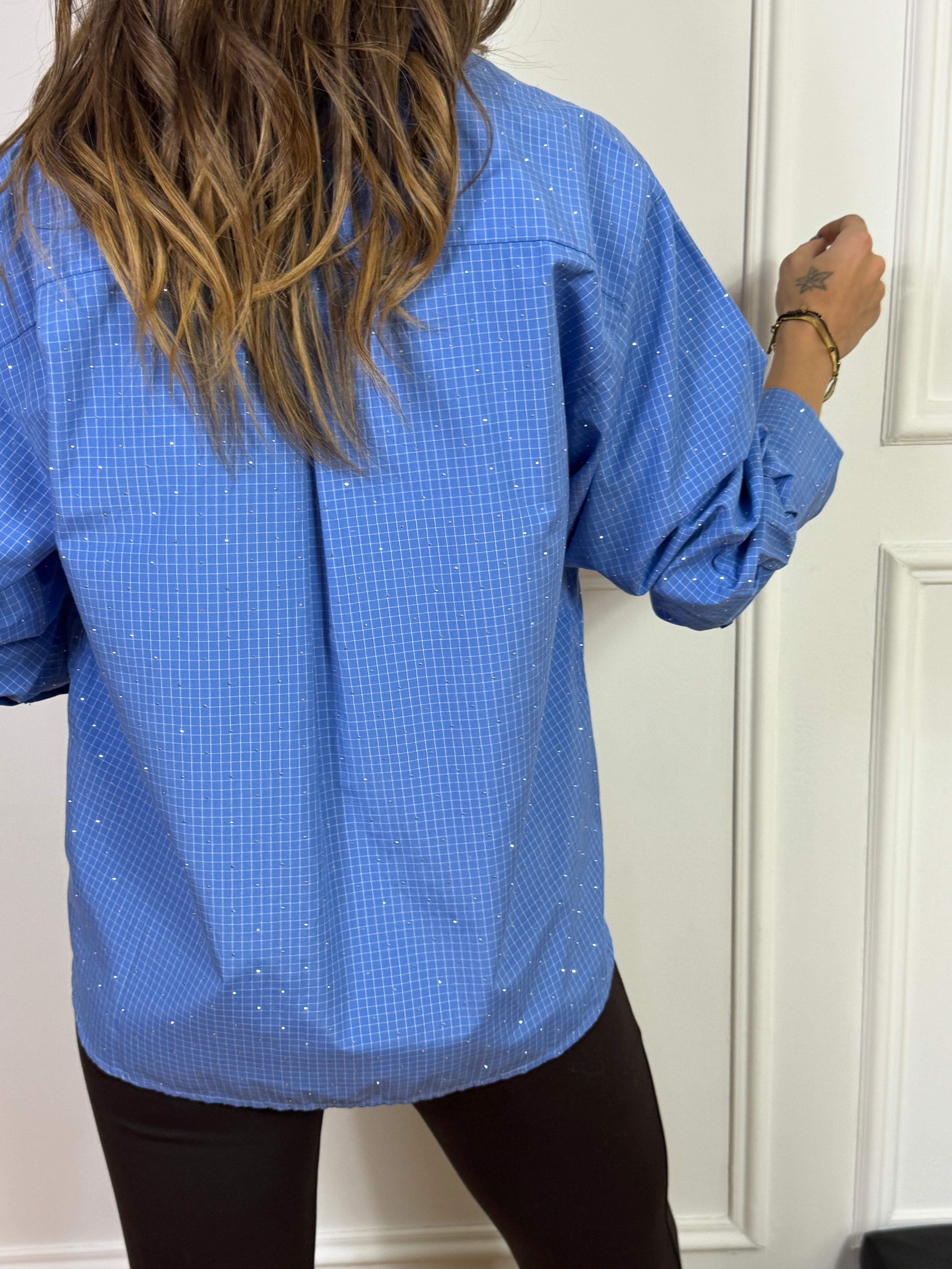 Camicia JJXX con punti luce - AZZURRA QUADRETTI STRASS