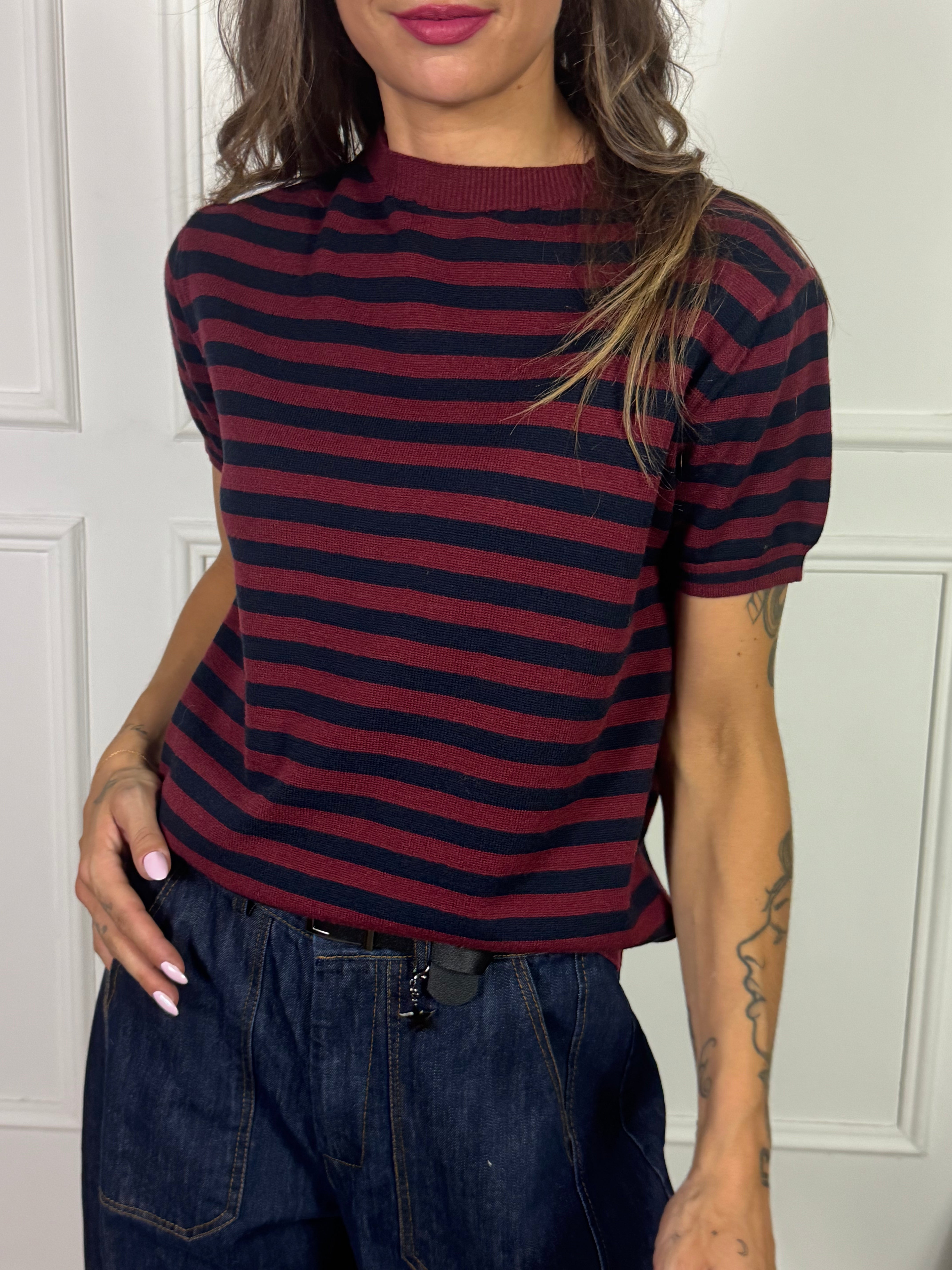Maglia in maglina Susy Mix scollo tondo manica corta a righe