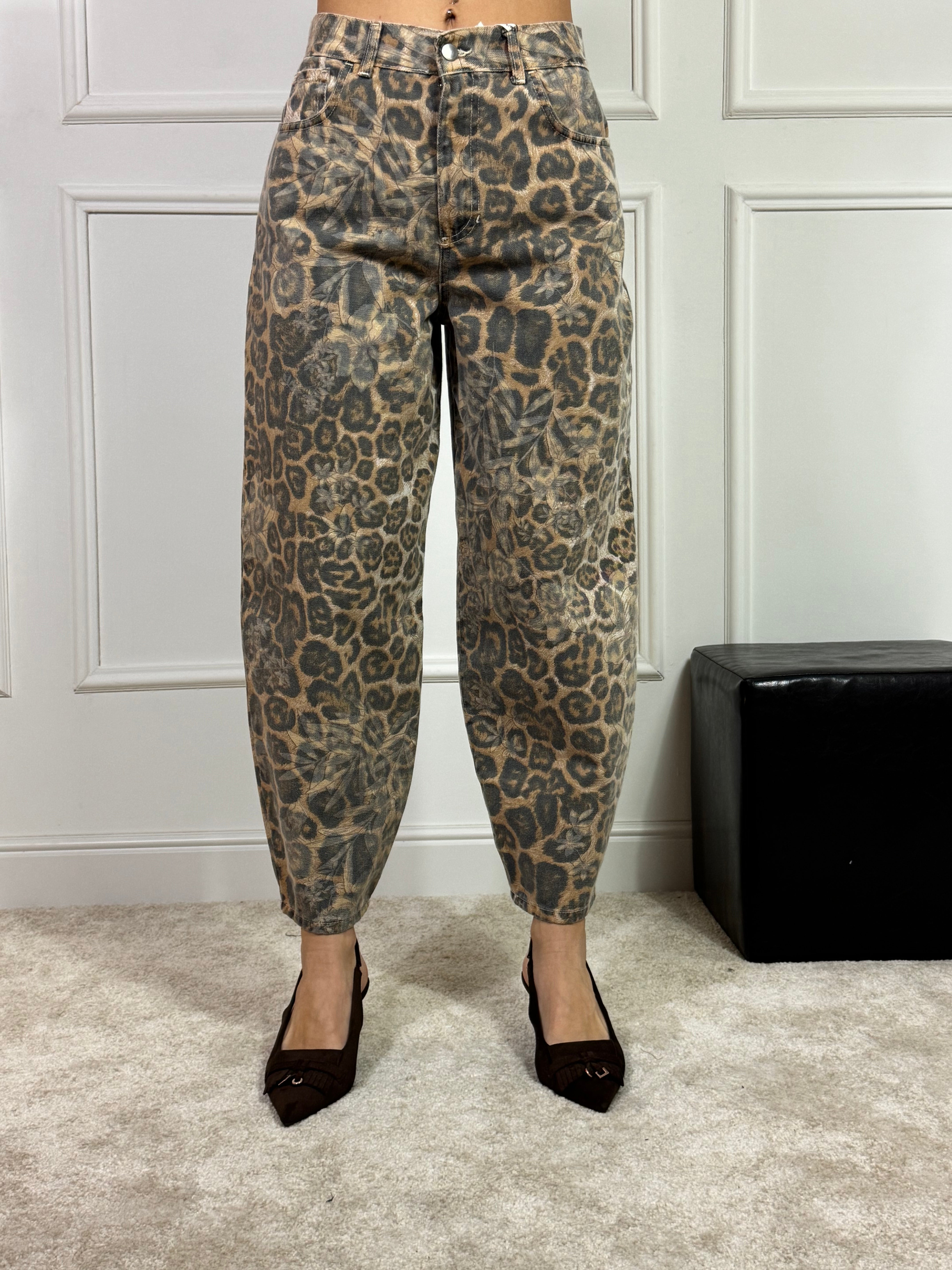 JEANS OVETTO Susy Mix fantasia leopardata con fiori