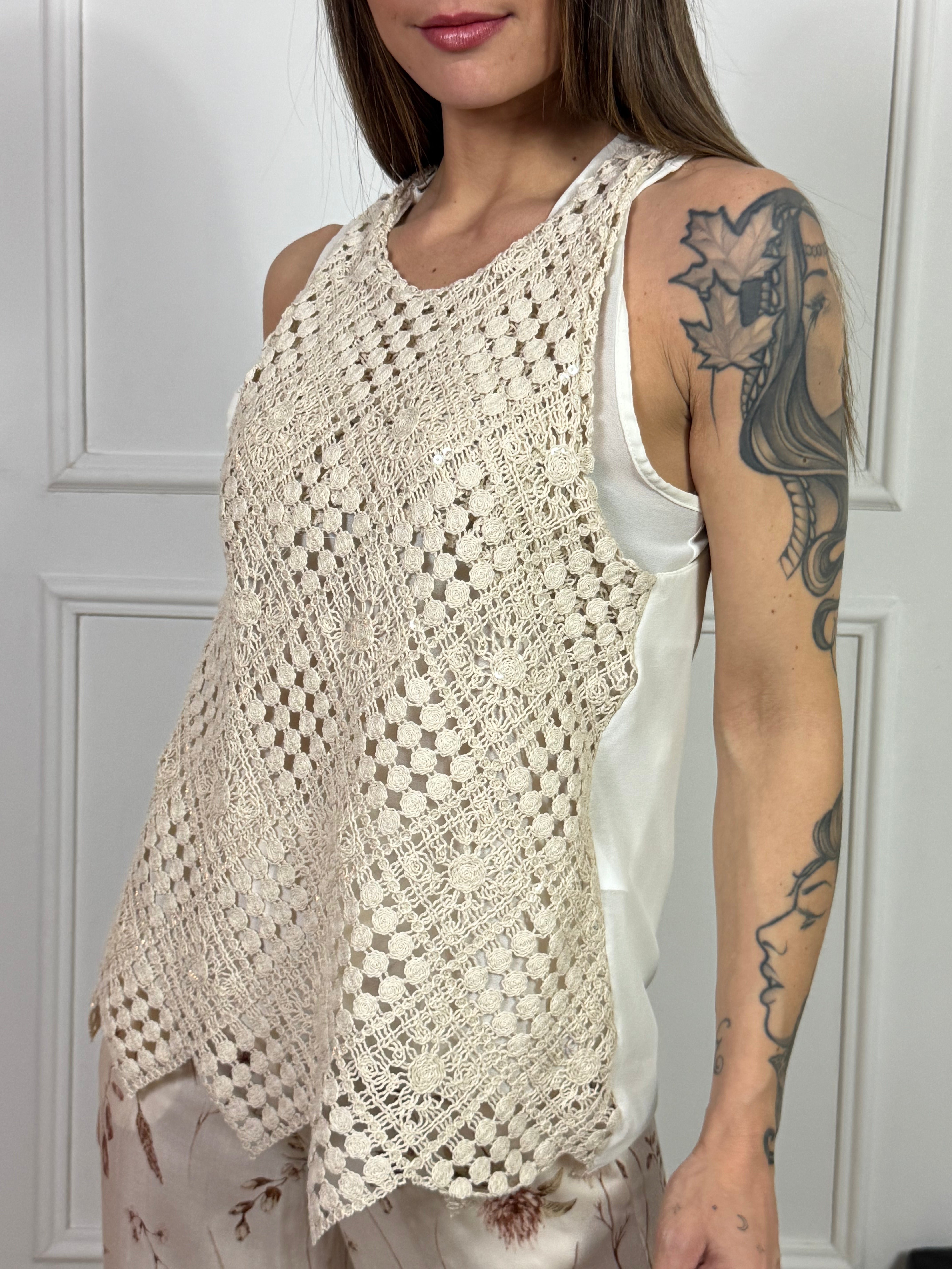 Canotta doppia Susy Mix con macramè