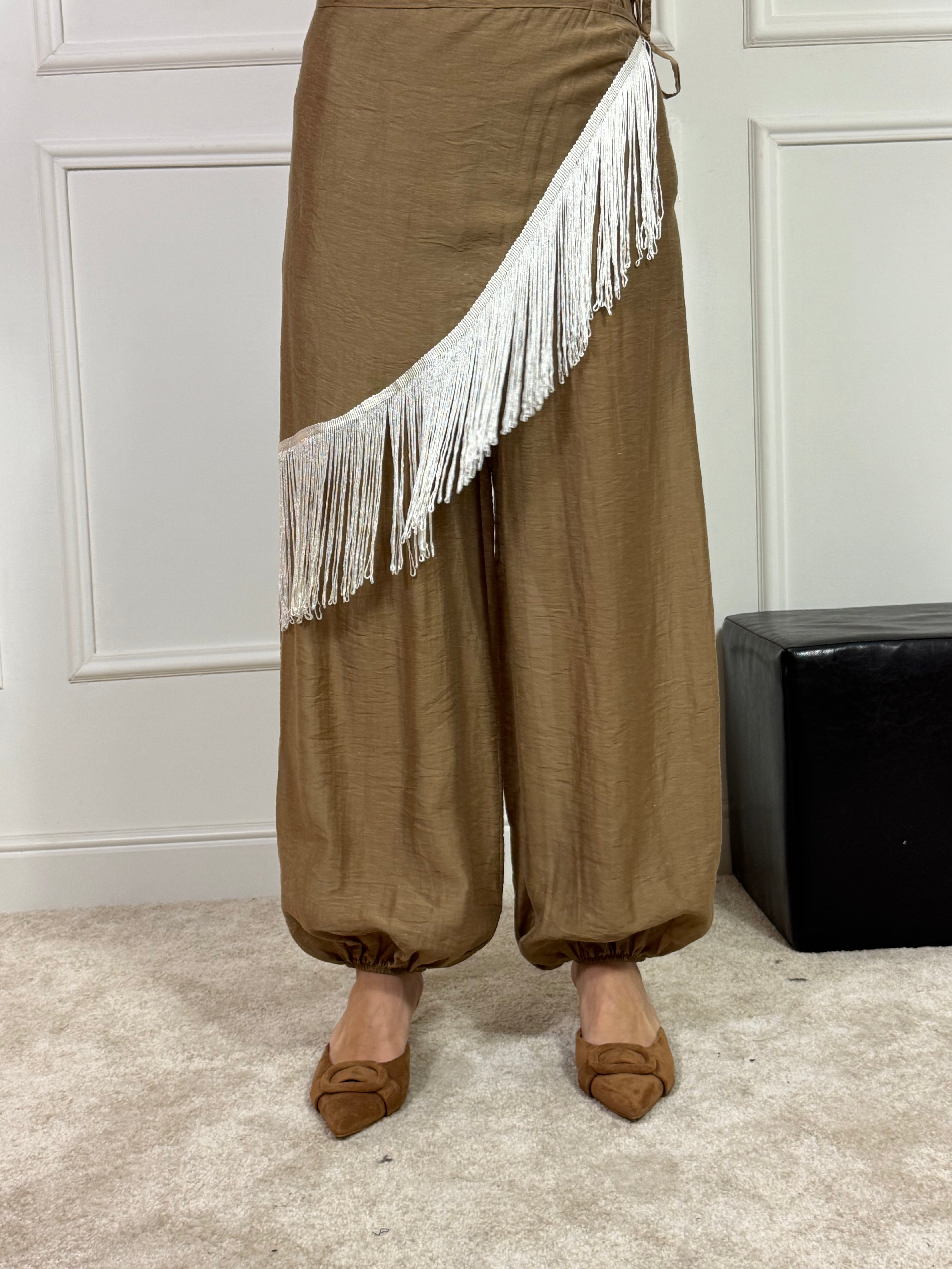 Pantalone Susy Mix effetto pareo con frange