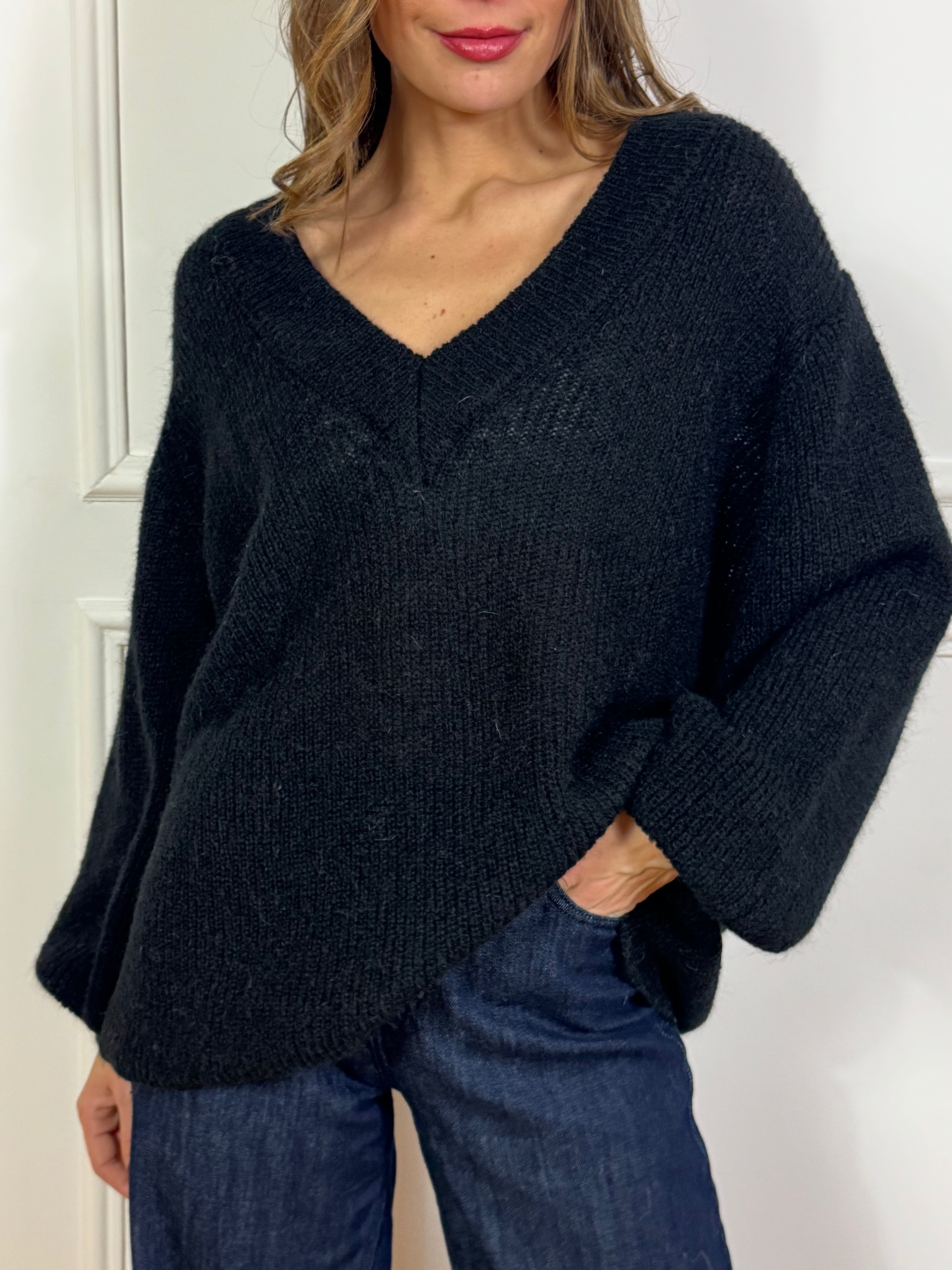 Maglia OVER MISTO MOHAIR Kikisix SCOLLO V manica sbuffo