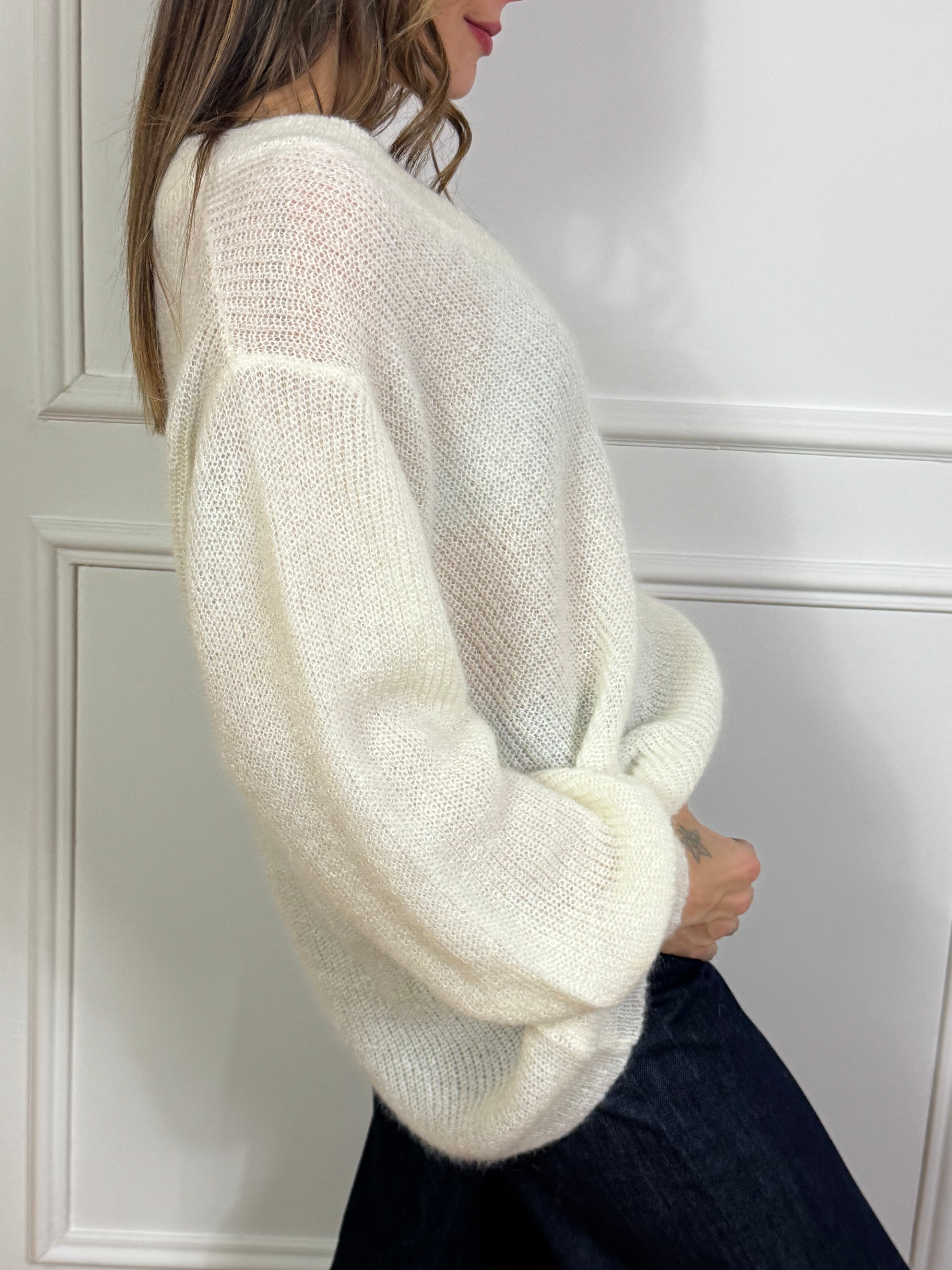 Maglia OVER MISTO MOHAIR Kikisix SCOLLO V manica sbuffo