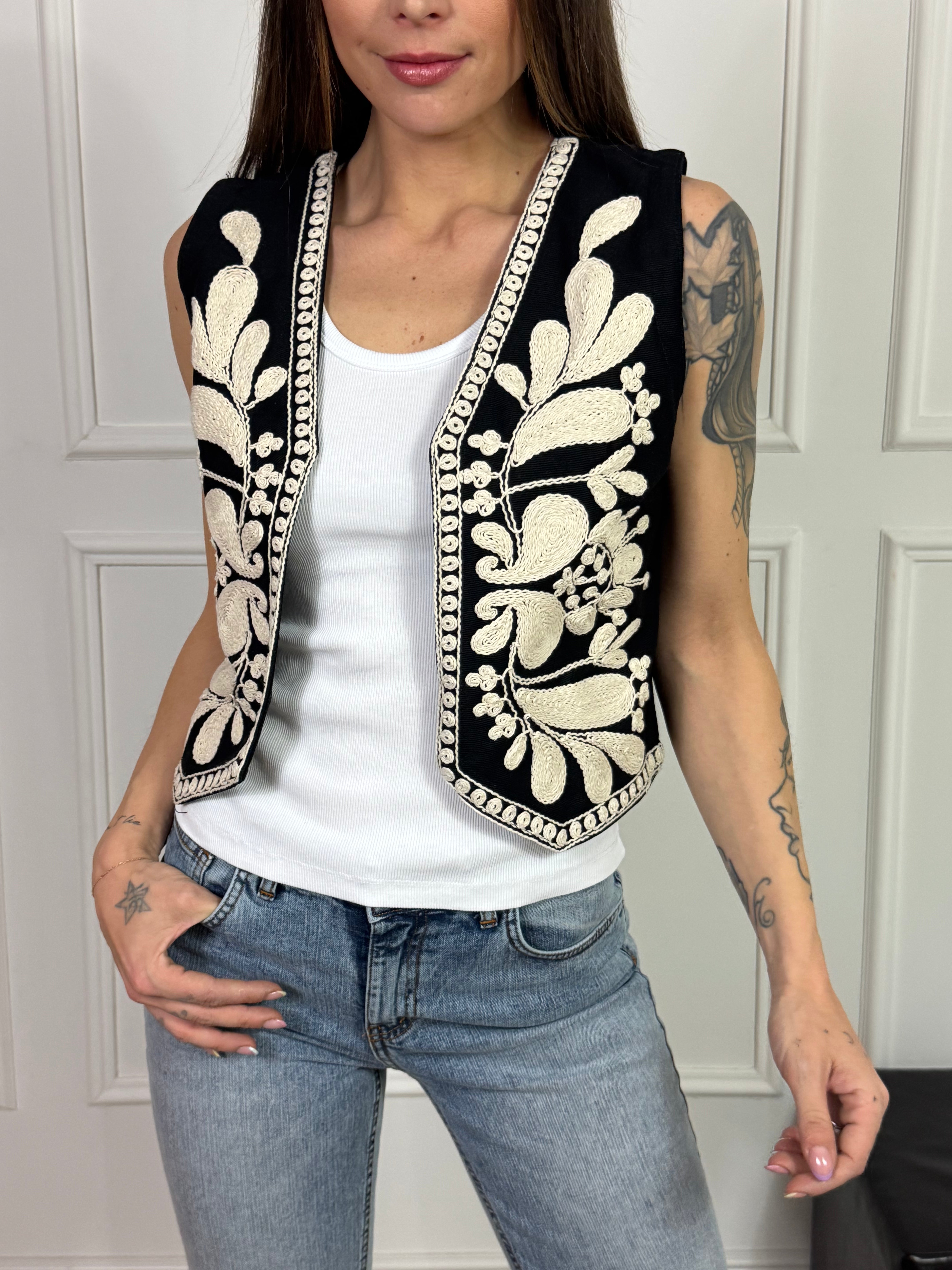 Gilet in tessuto denim Susy Mix con ricamo