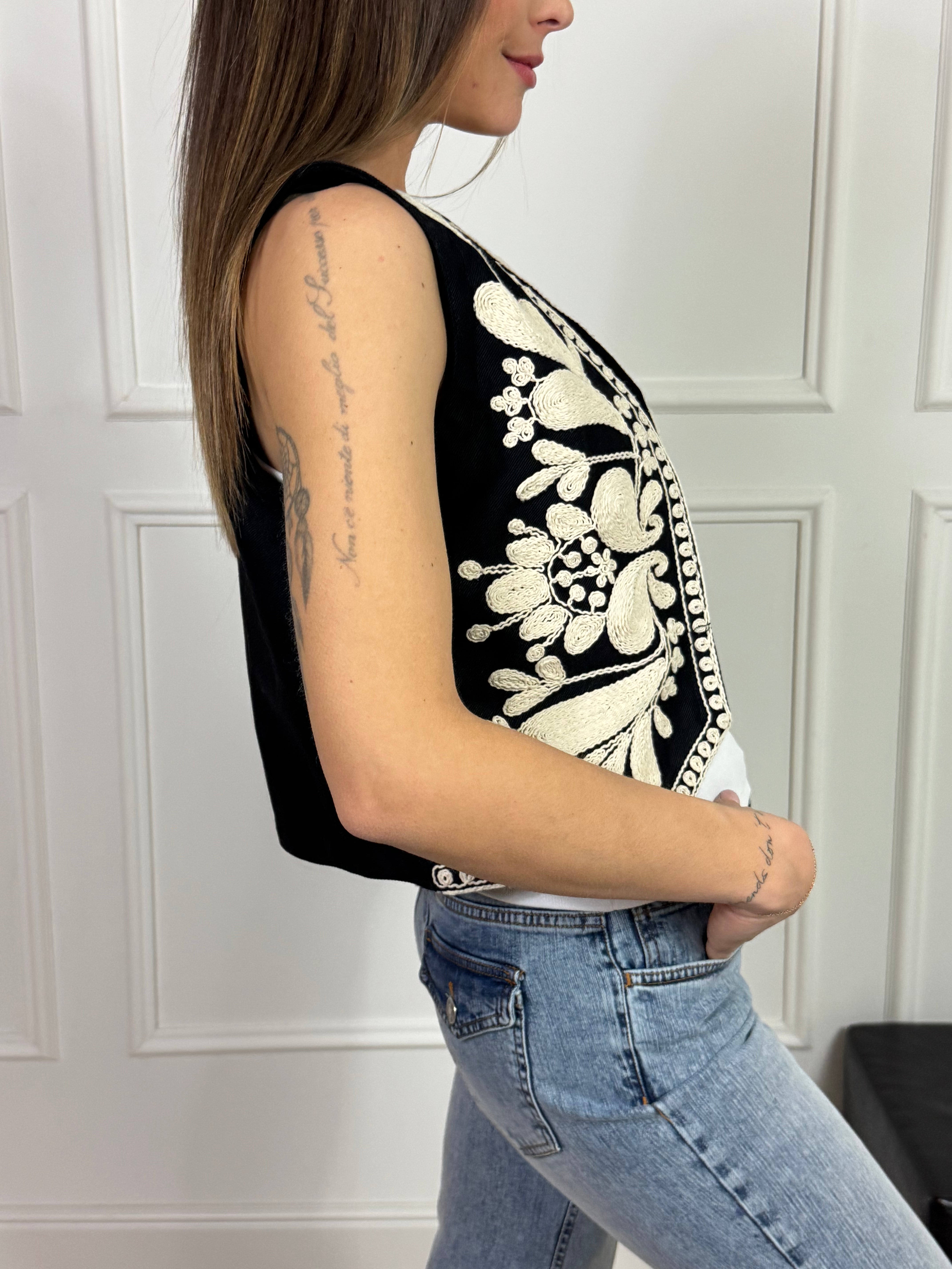 Gilet in tessuto denim Susy Mix con ricamo
