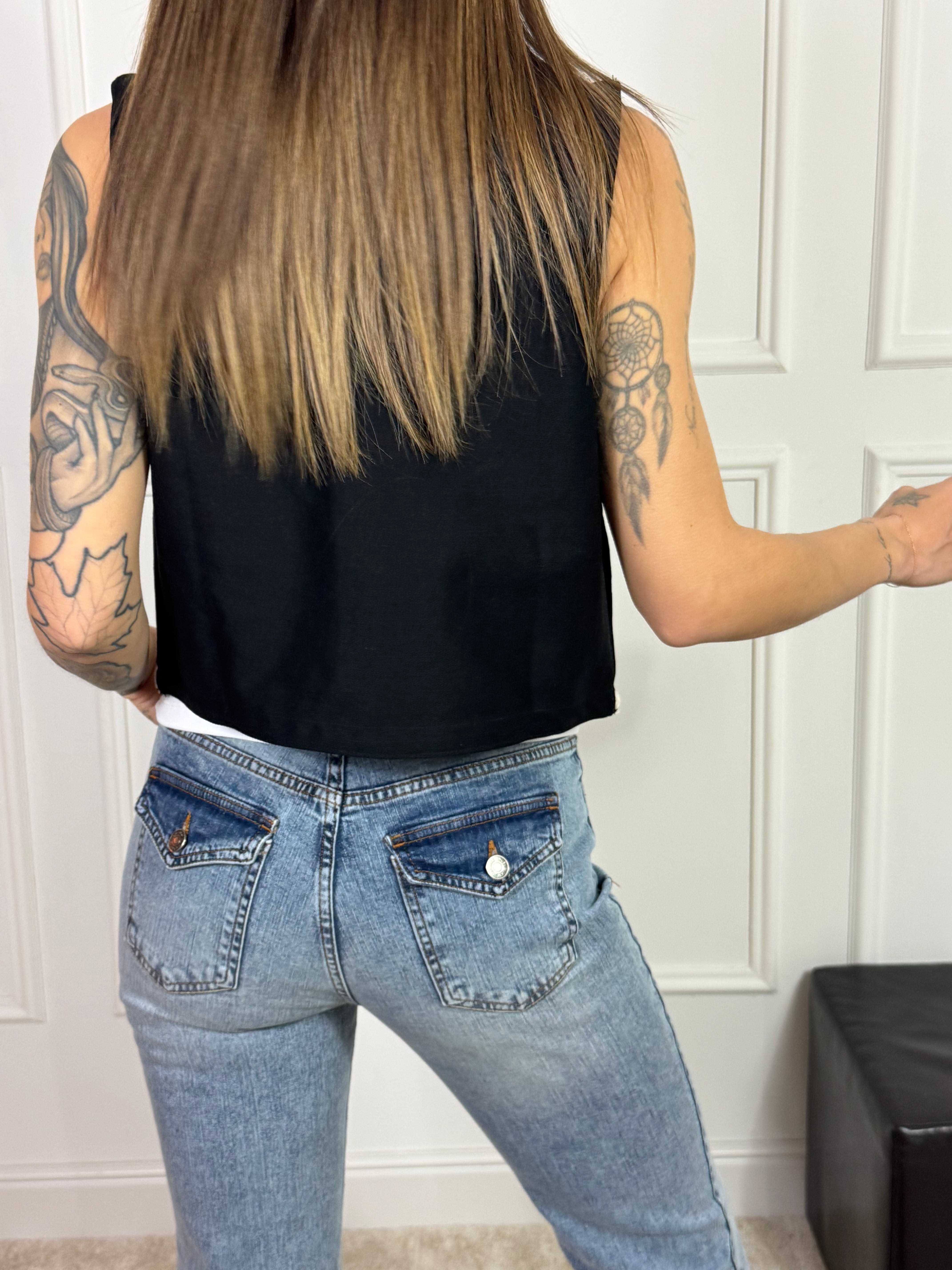 Gilet in tessuto denim Susy Mix con ricamo