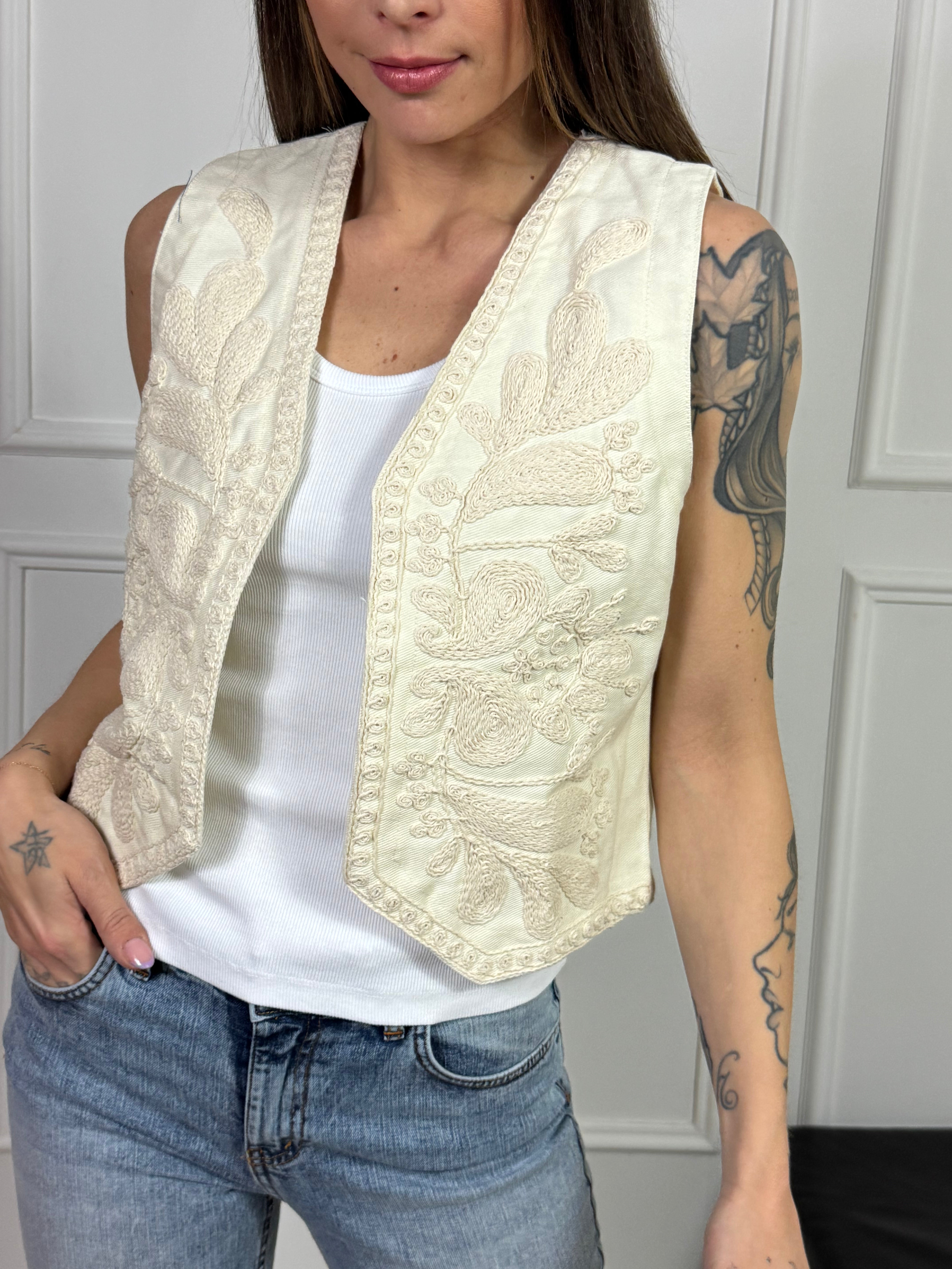 Gilet in tessuto denim Susy Mix con ricamo