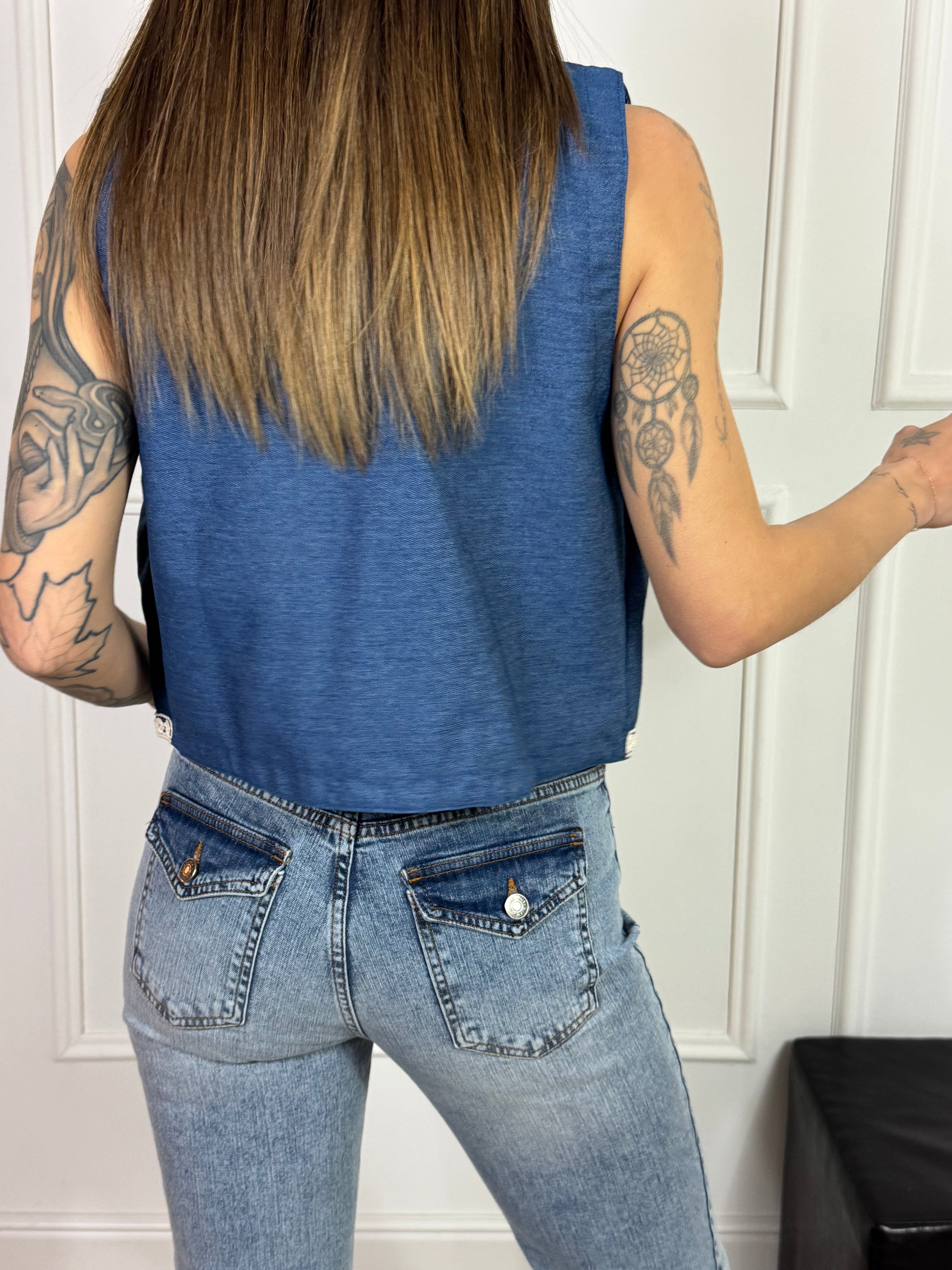 Gilet in tessuto denim Susy Mix con ricamo
