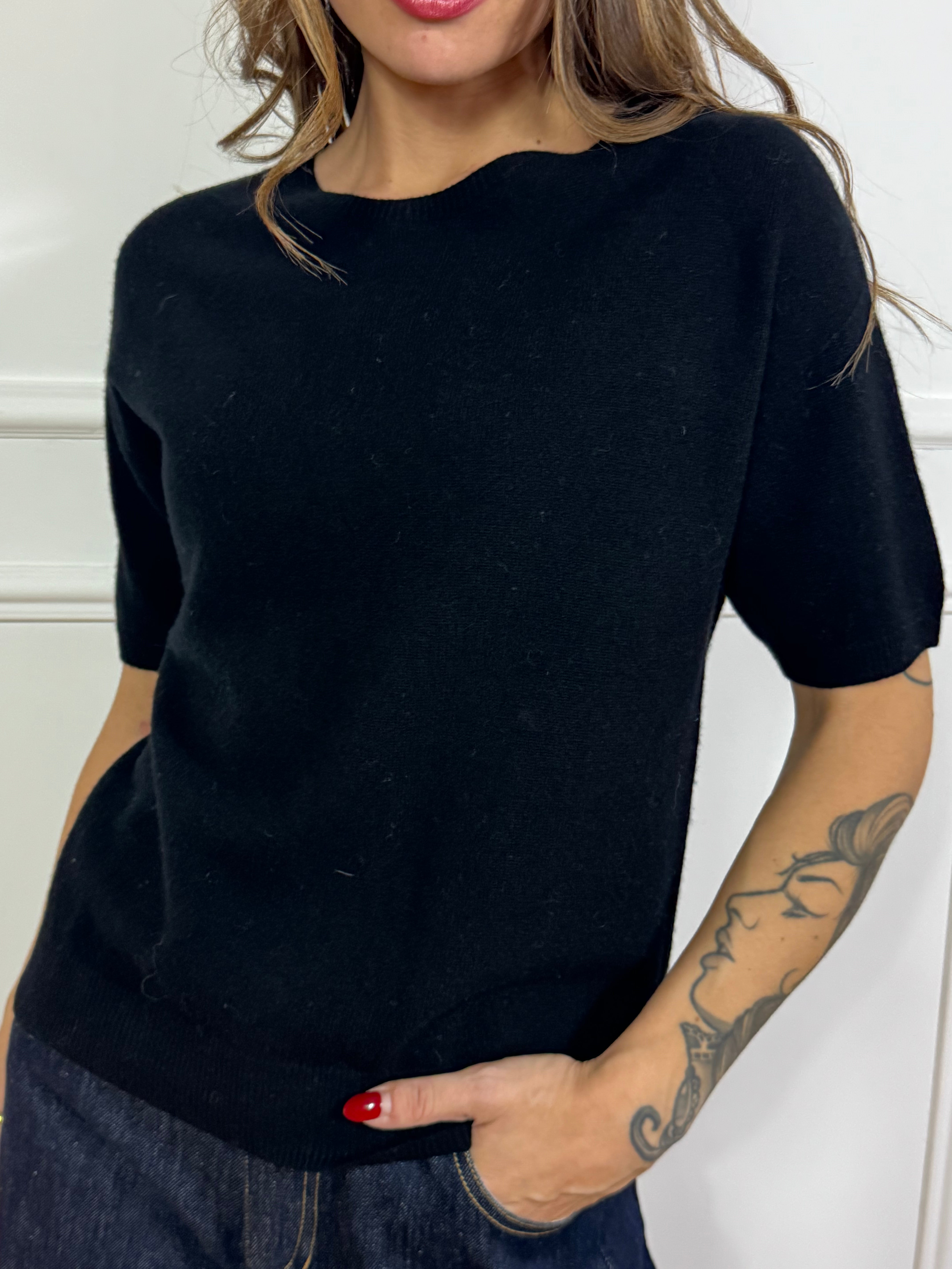 Maglioncino di lana e cashmere manica corta KIKISIX