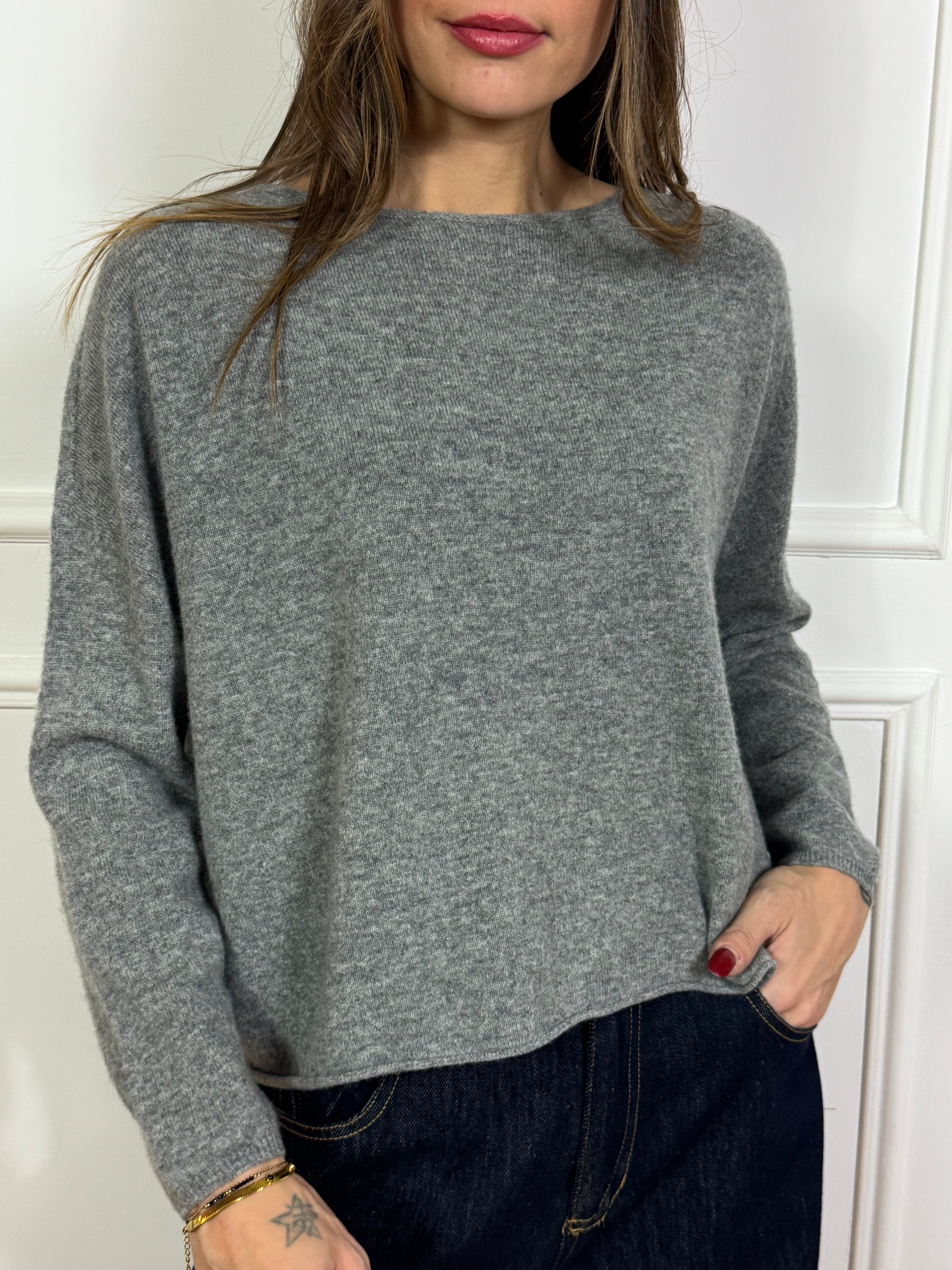 Maglia misto cashmere Kikisix scatolina taglio vivo fondo