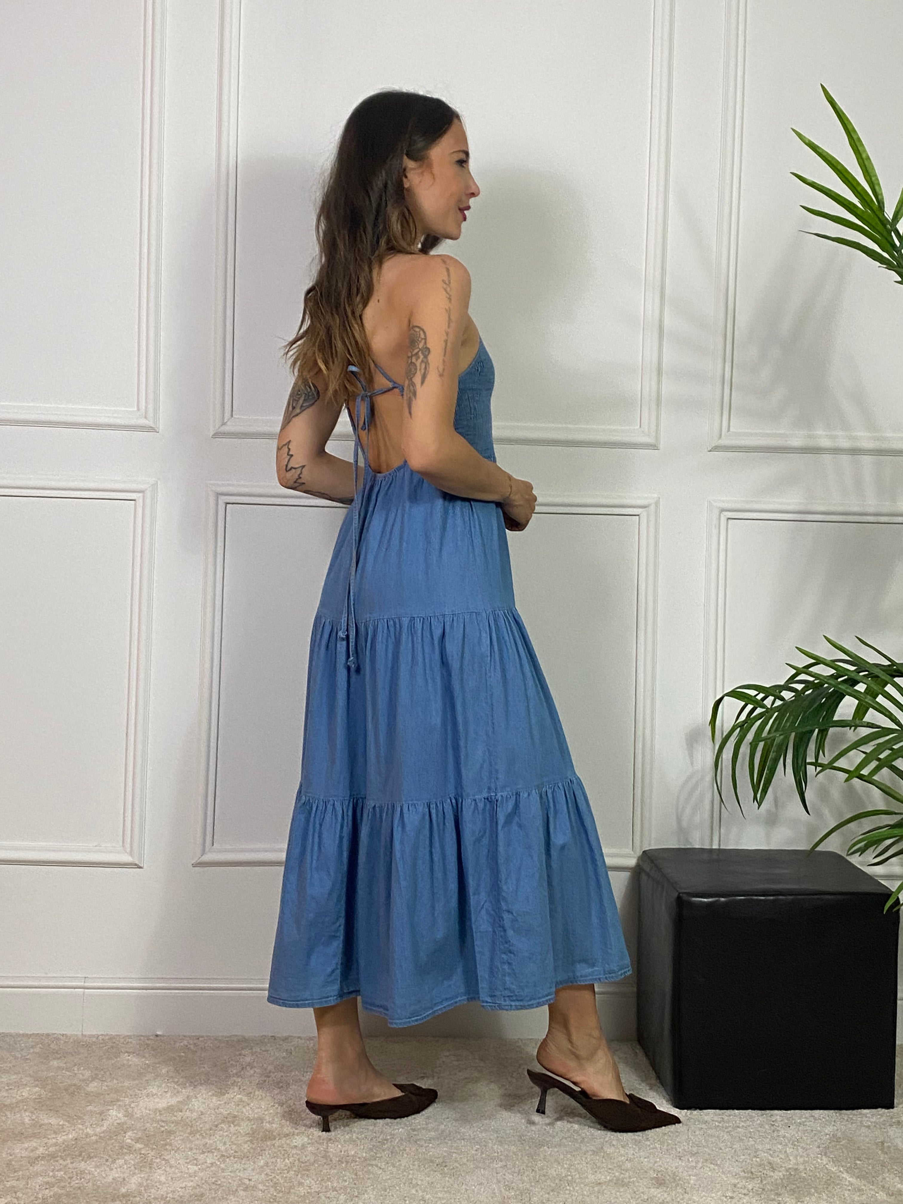 Abito lungo chambray Kikisix NIDO D'APE E BRETELLE INCROCIATE