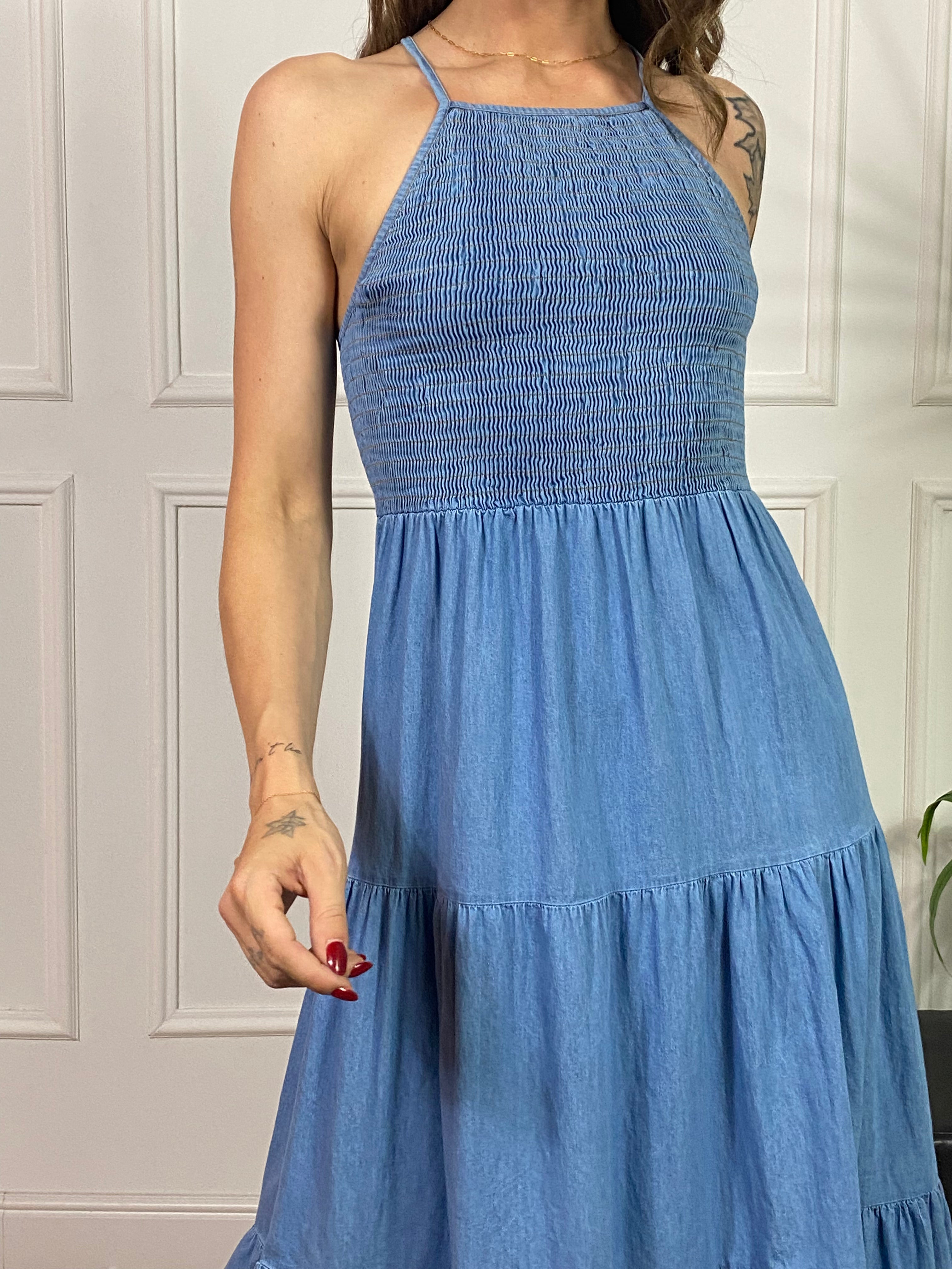 Abito lungo chambray Kikisix NIDO D'APE E BRETELLE INCROCIATE