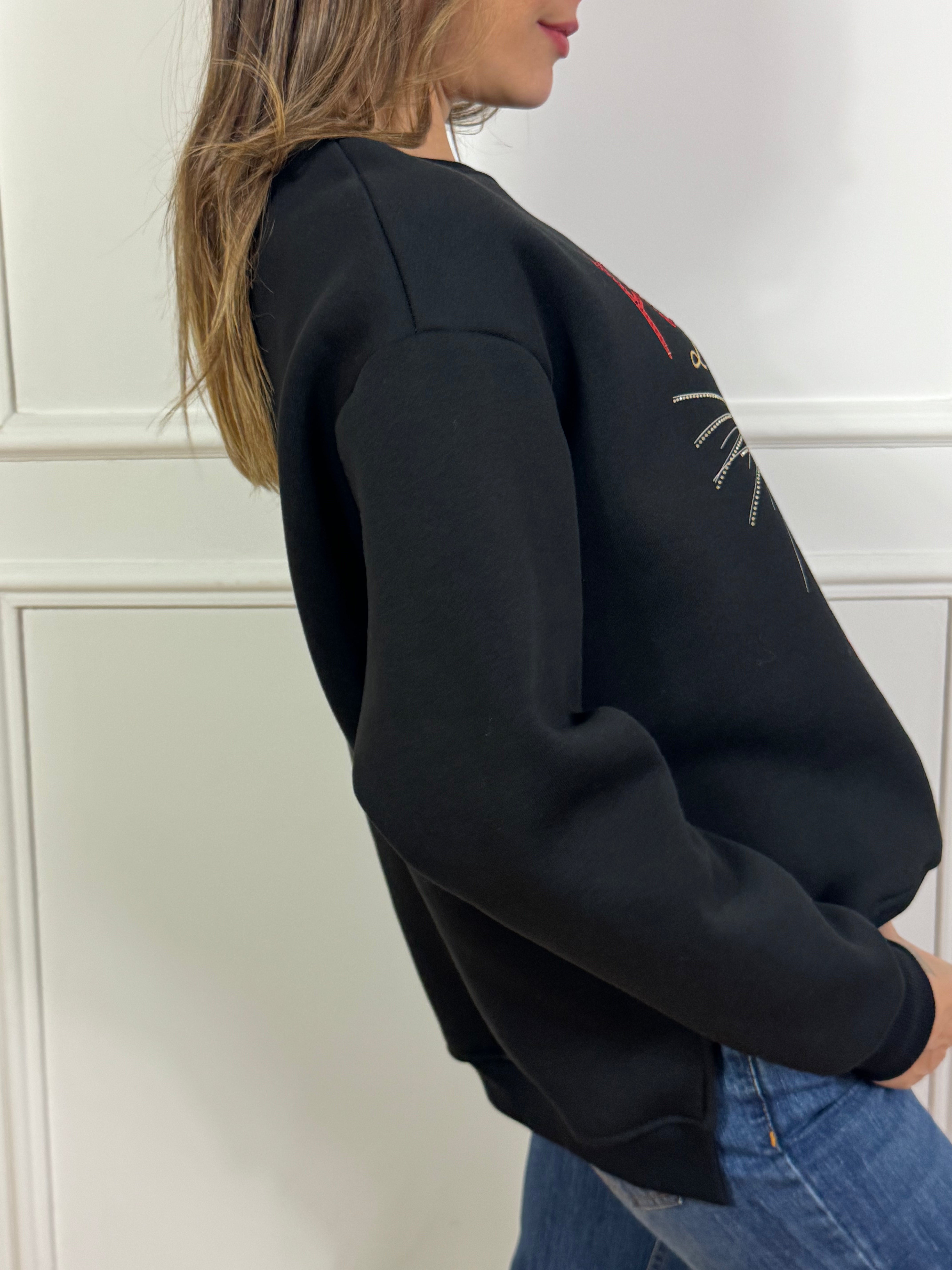 Felpa girocollo Susy Mix con stampa TIGRE applicazioni spille FEARLESS