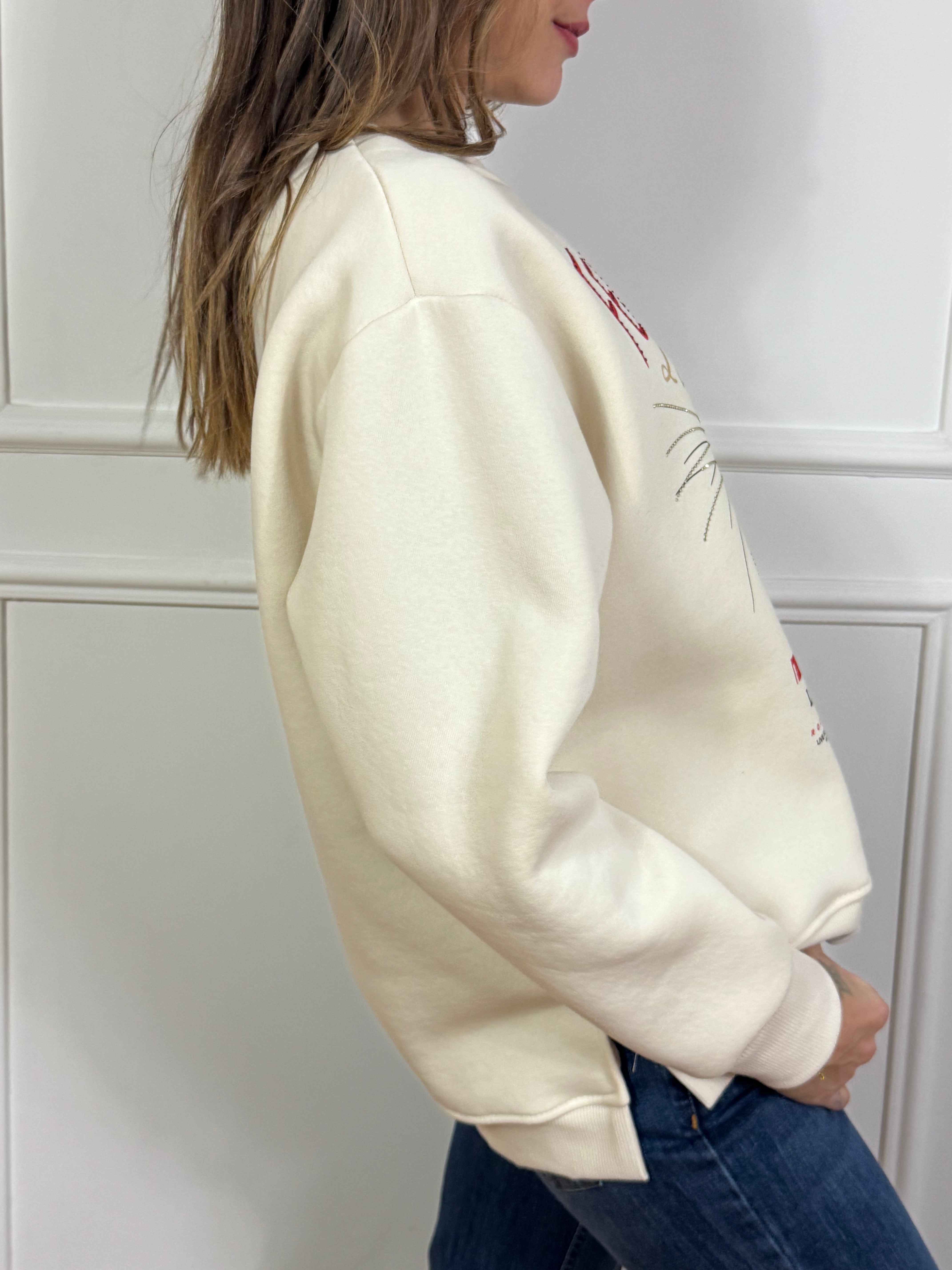 Felpa girocollo Susy Mix con stampa TIGRE applicazioni spille FEARLESS