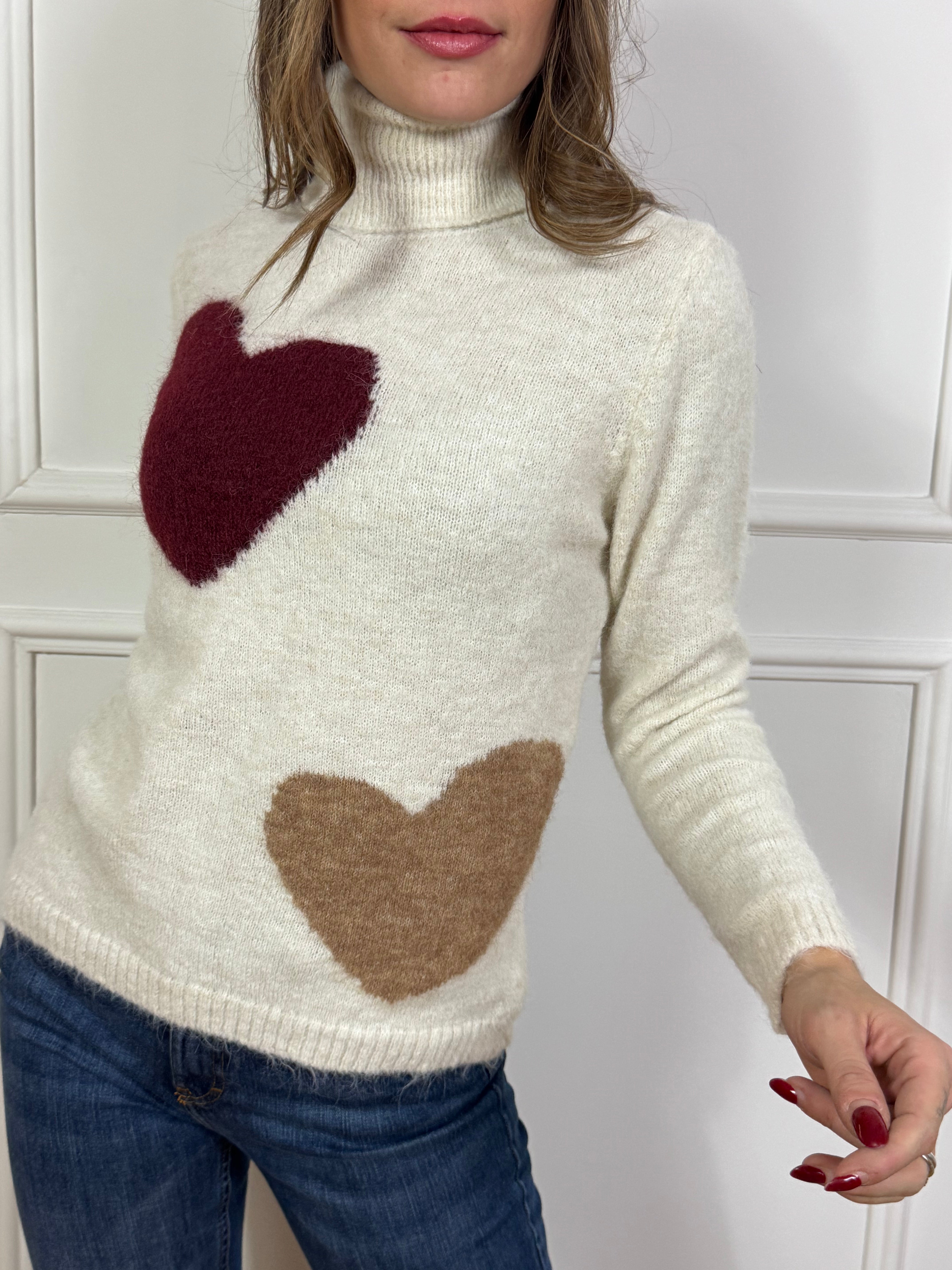 Maglioncino misto mohair COLLO ALTO Susy Mix CUORI