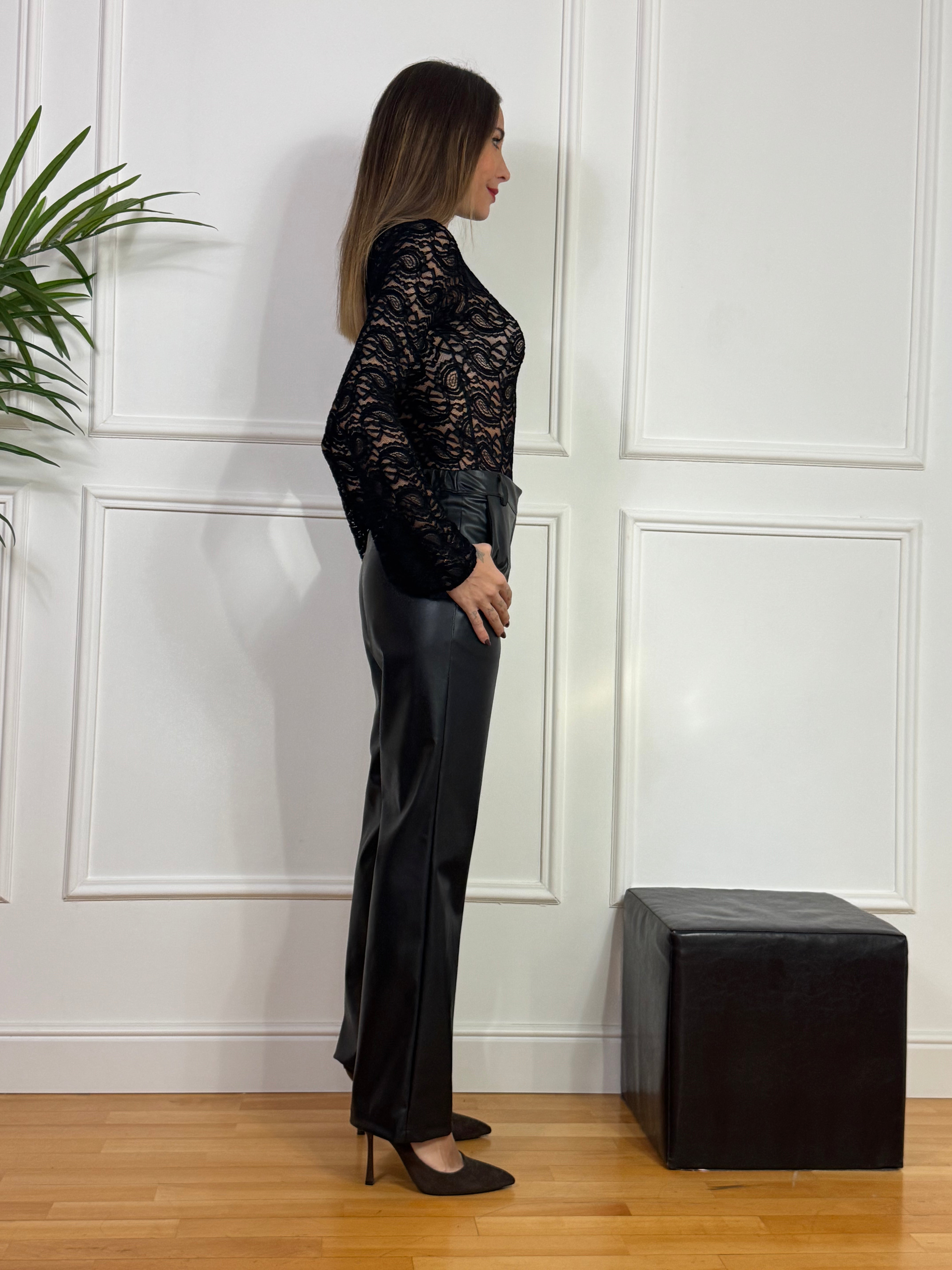 Pantalone Susy Mix in ECOPELLE WIDE LEG - GAMBA AMPIA DRITTA