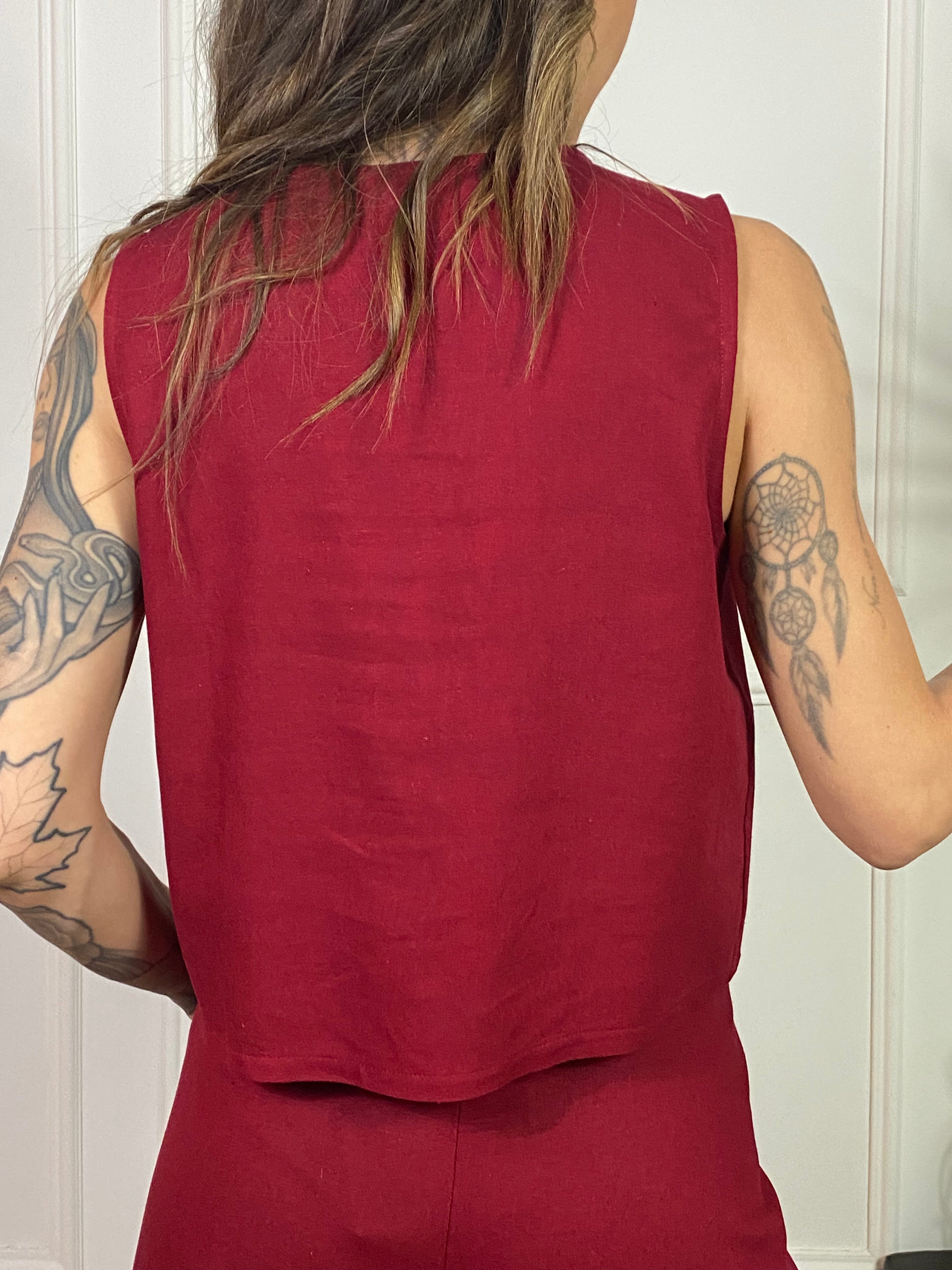 GILET CON LACCETTI LINO VISCOSA KIKISIX TINTA UNITA