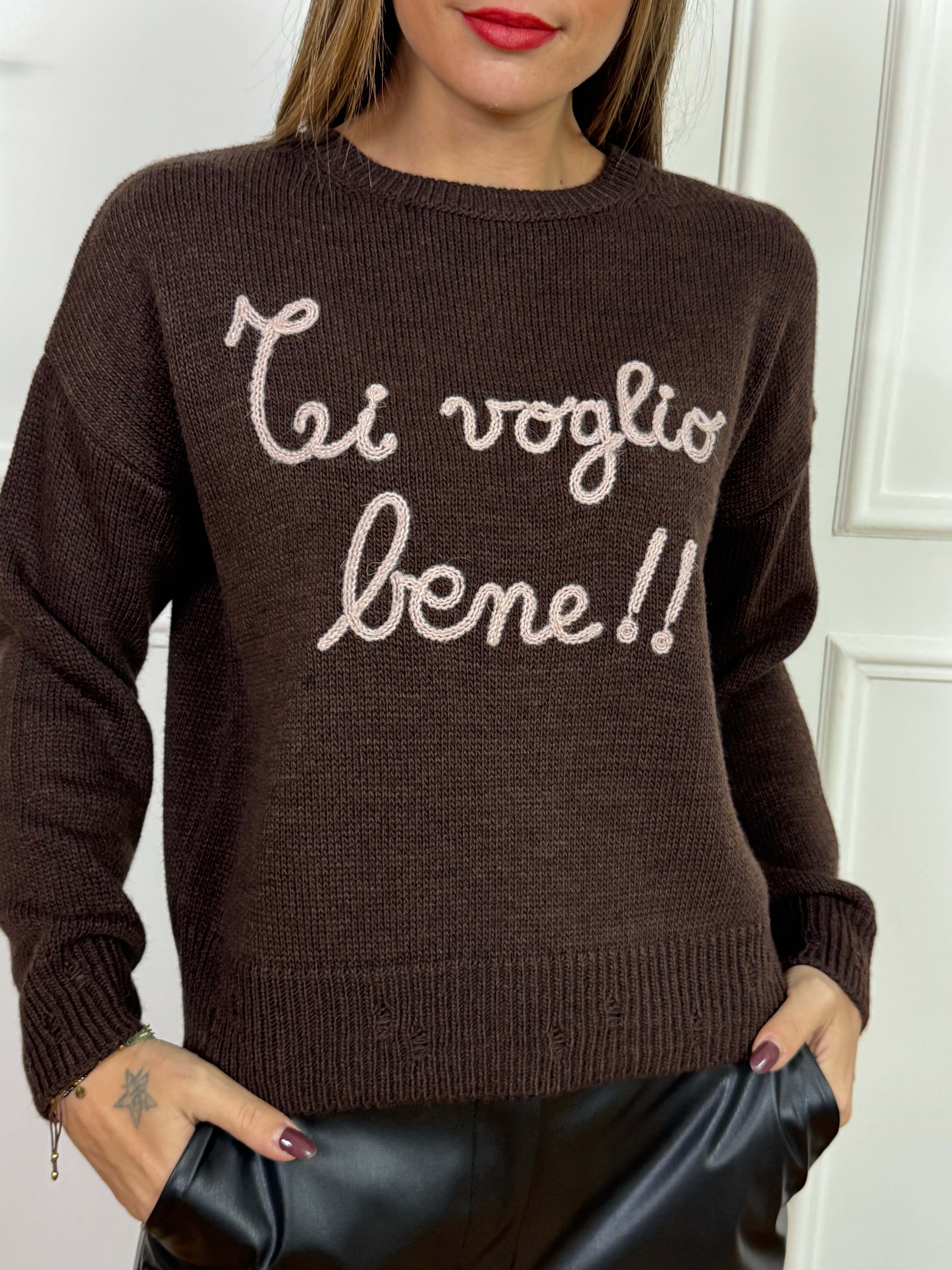 Maglia Susy Mix con scritta ricamo TI VOGLIO BENE