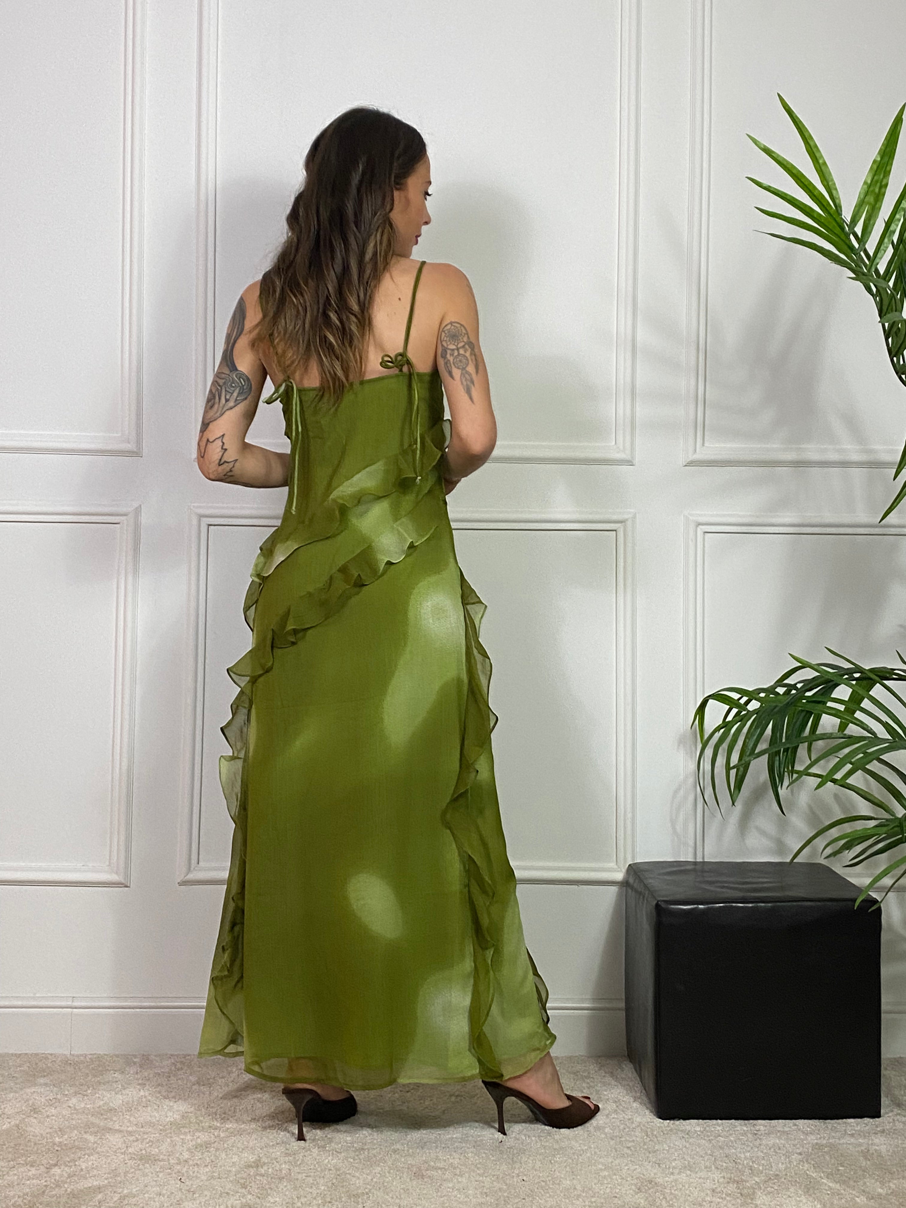Abito lungo JJXX modello EMILIA CHIFFON - VERDE OLIVA SFUMATO