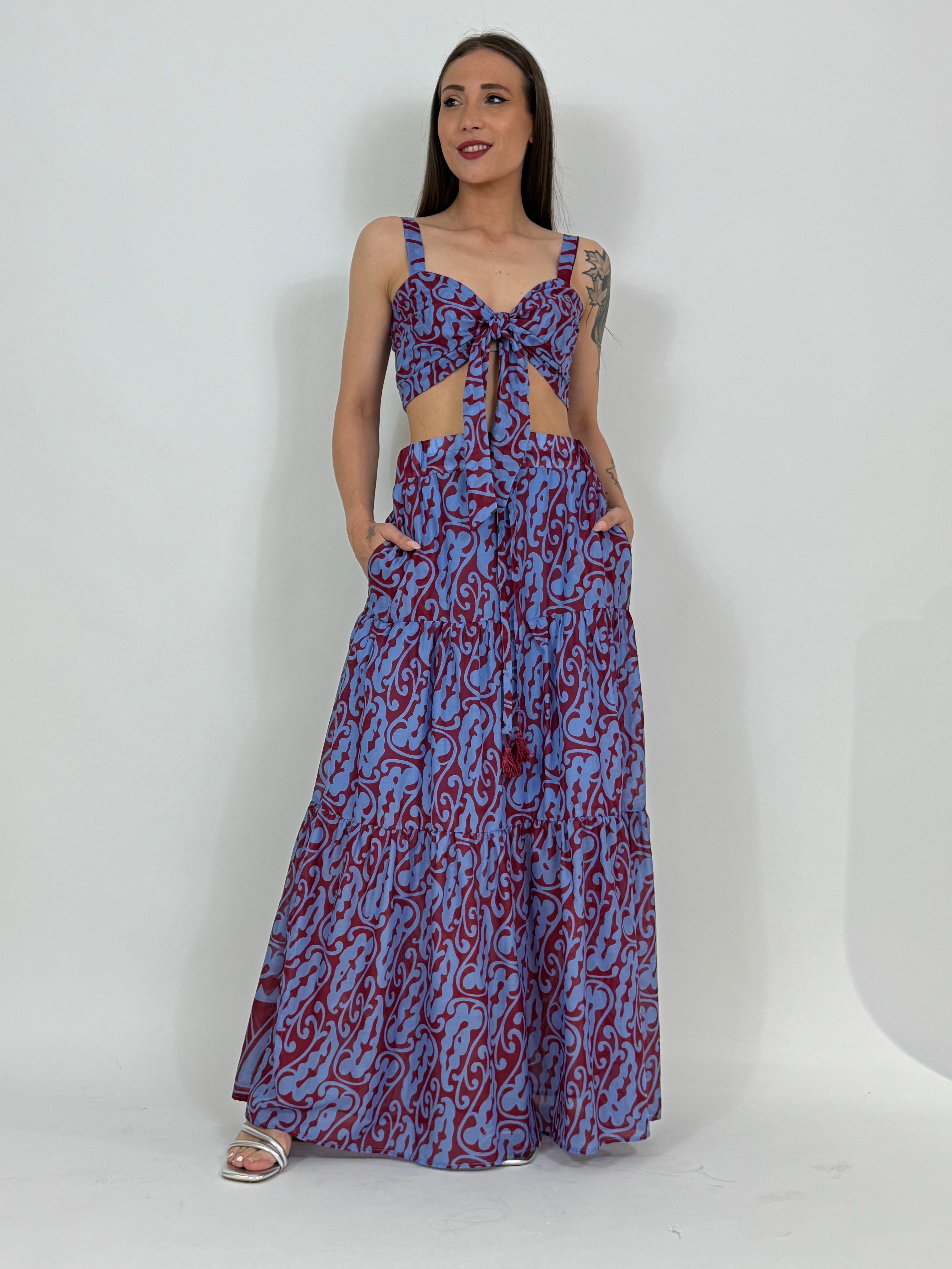 Top Tensione In a fantasia azzurro- rosso