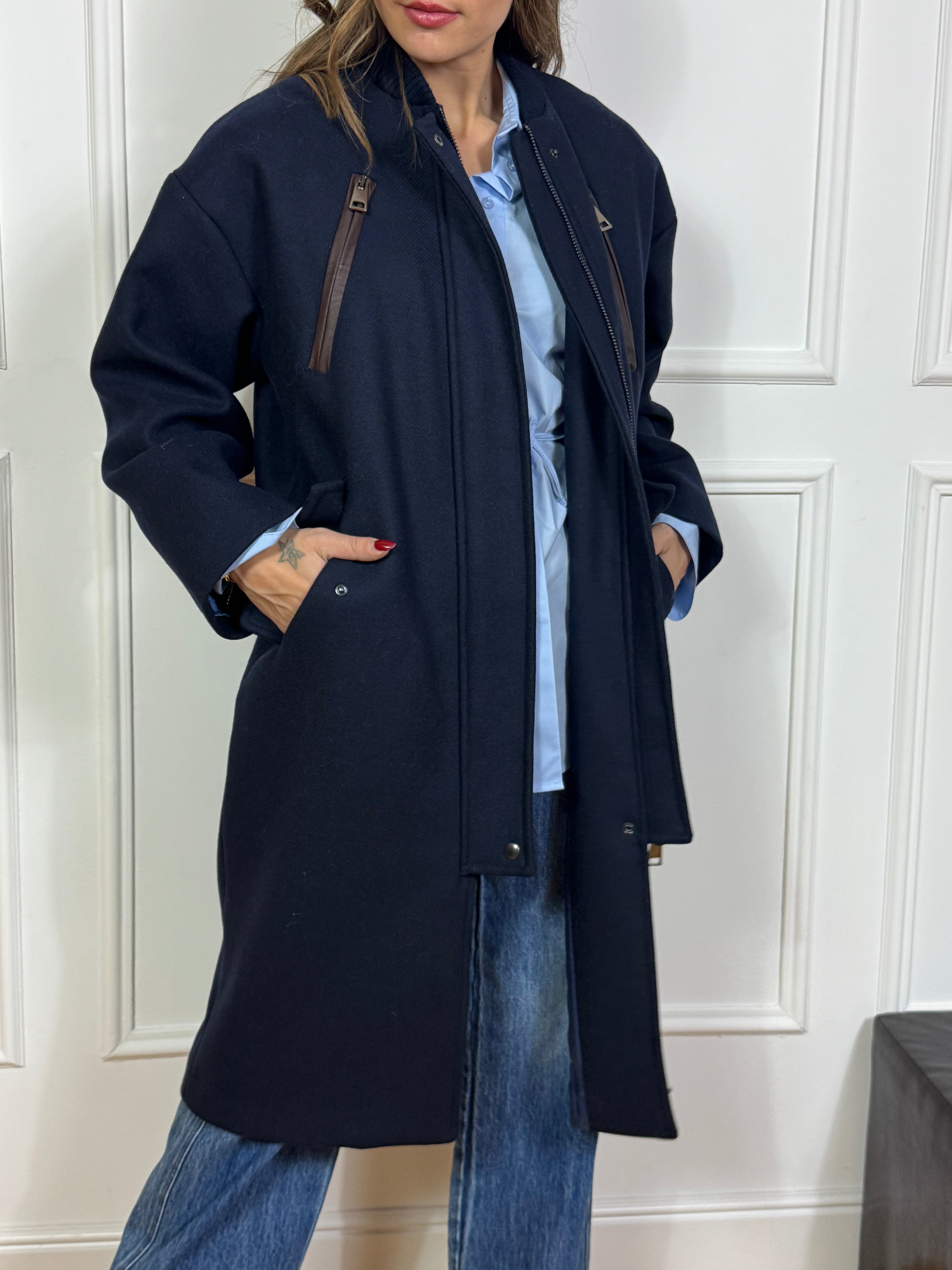 Cappotto oversize Motel LONDON spacco con cerniera