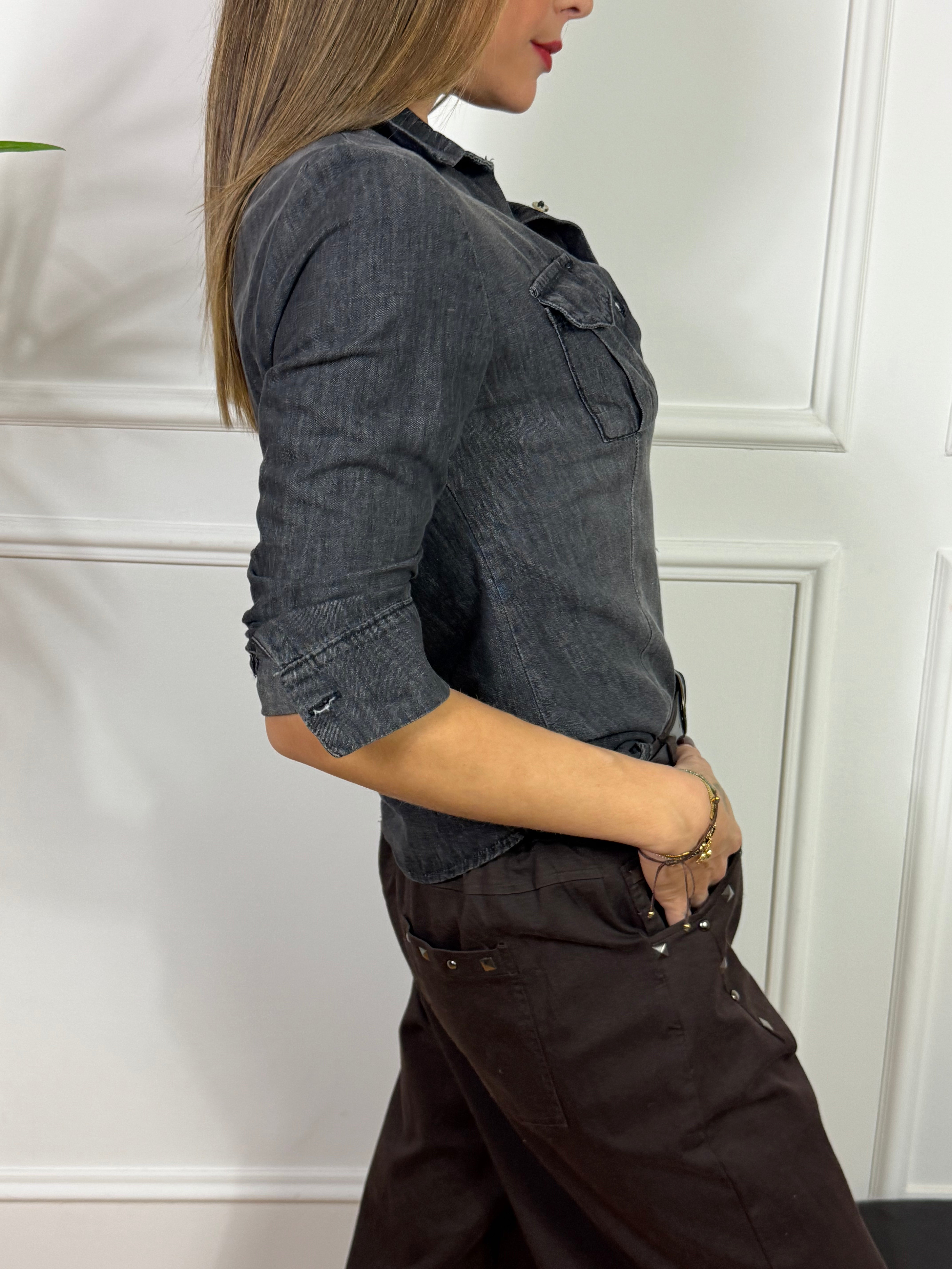 Camicia in denim Kikisix con taschini GRIGIO DELAVE'