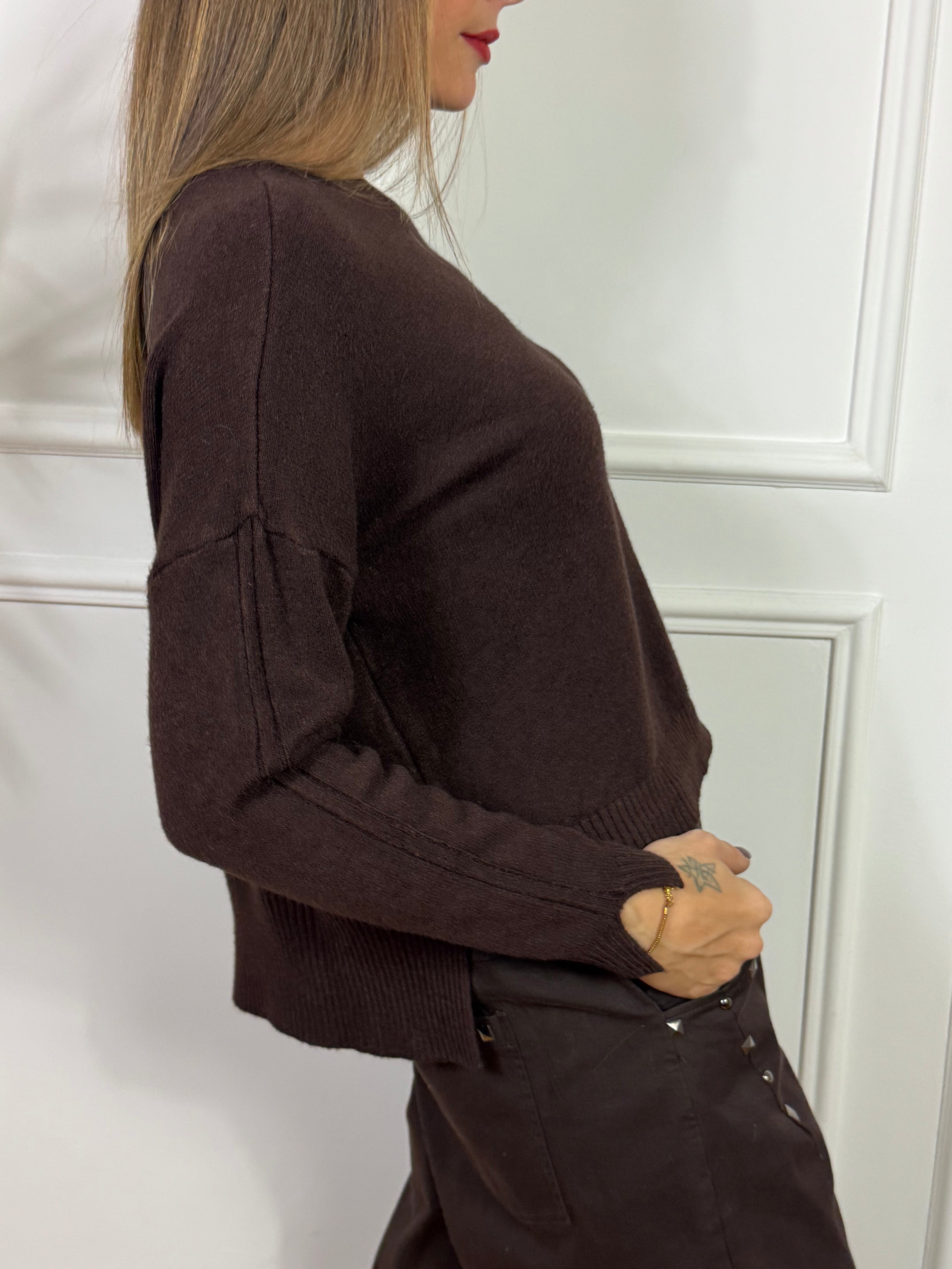 Maglia maglioncino a SCATOLETTA Kikisix CUCITURA CENTRALE e SPACCHETTI NEI POLSI