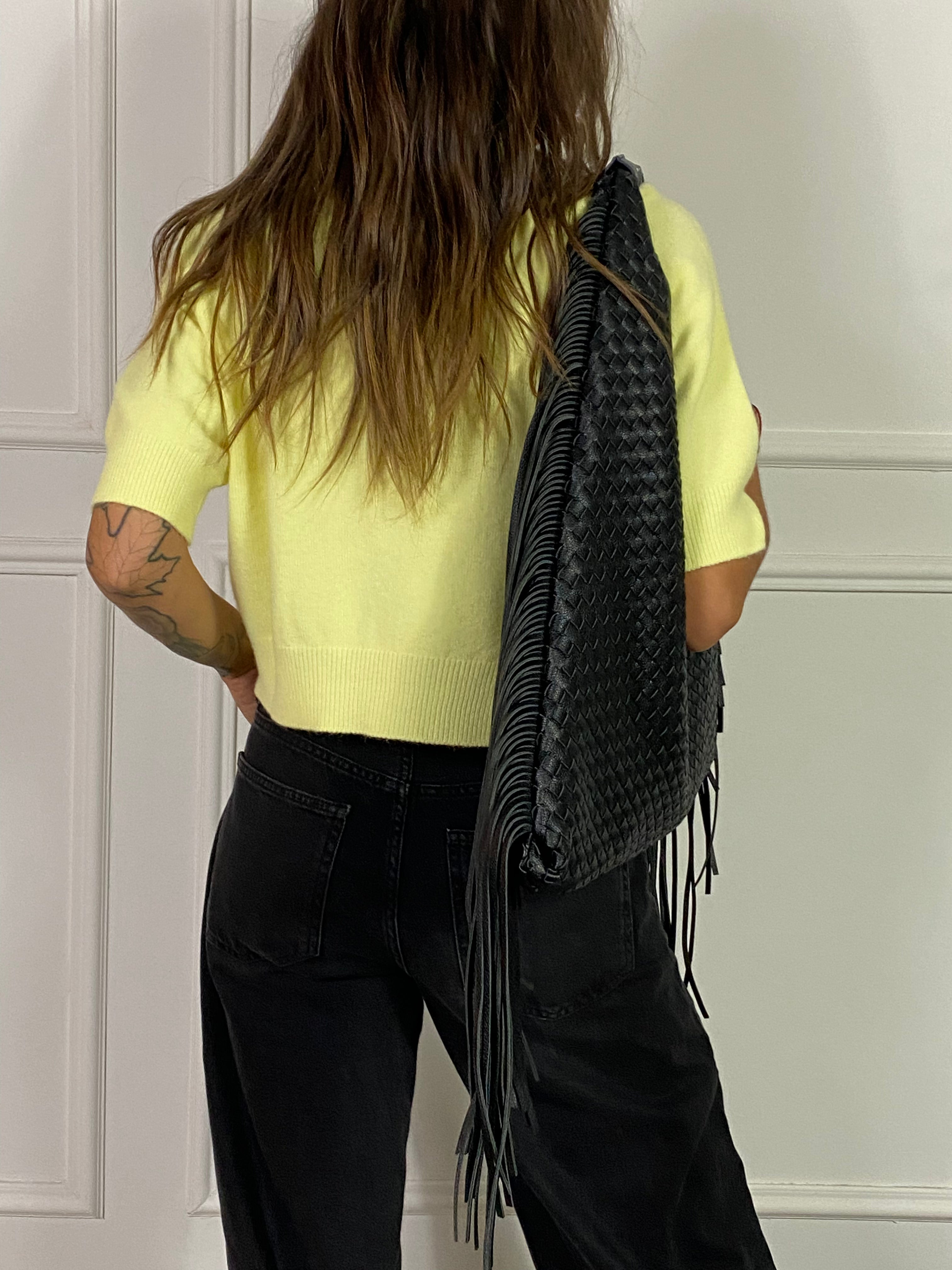 Borsa Manila Grace SHOULDER BAG - ECOPELLE INTRECCIATA CON FRANGE LATERALI