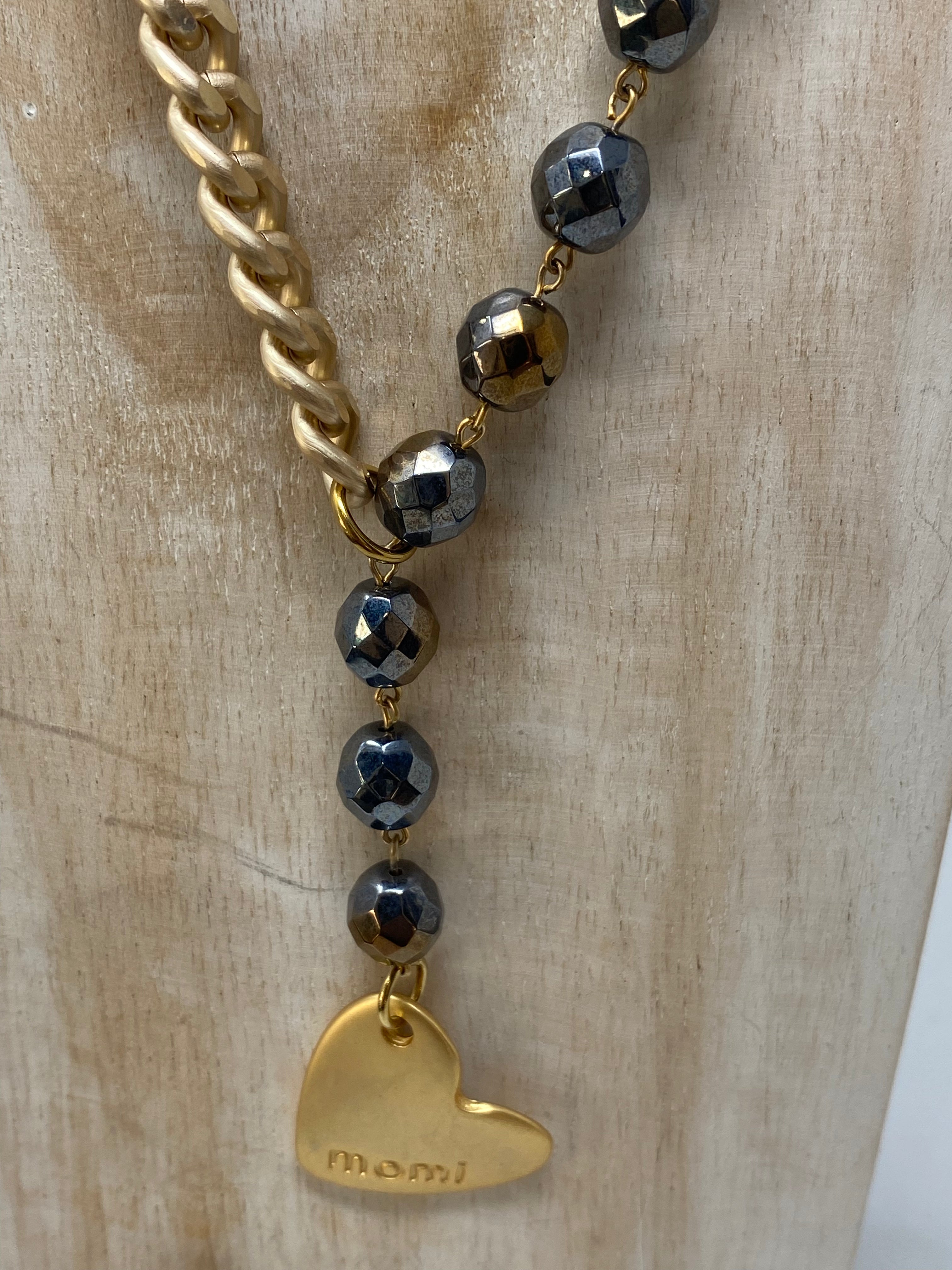 Collana Momi FRANCESCA LUNGA -ORO - CUORE - SFUMATO PIOMBO BRONZO